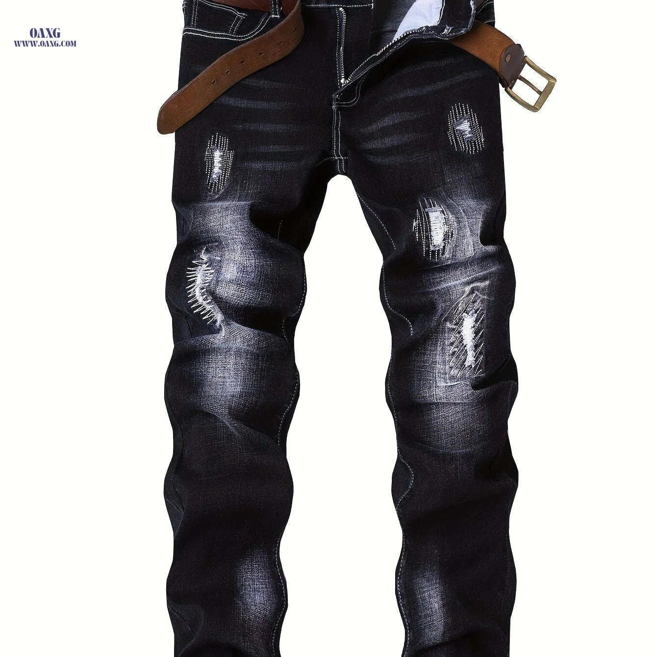 Men's Stretchy Slim-Fit Dark Blue Jeans - All-Season Comfort Fit   OAXG 