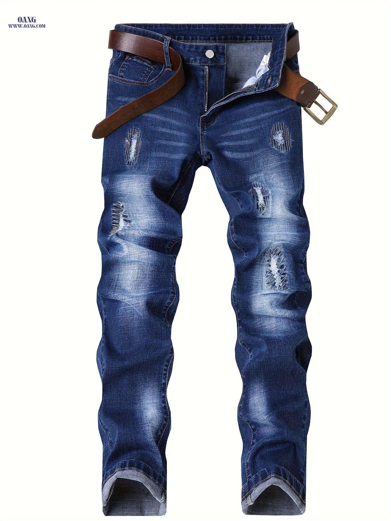 Men's Stretchy Slim-Fit Dark Blue Jeans - All-Season Comfort Fit   OAXG 