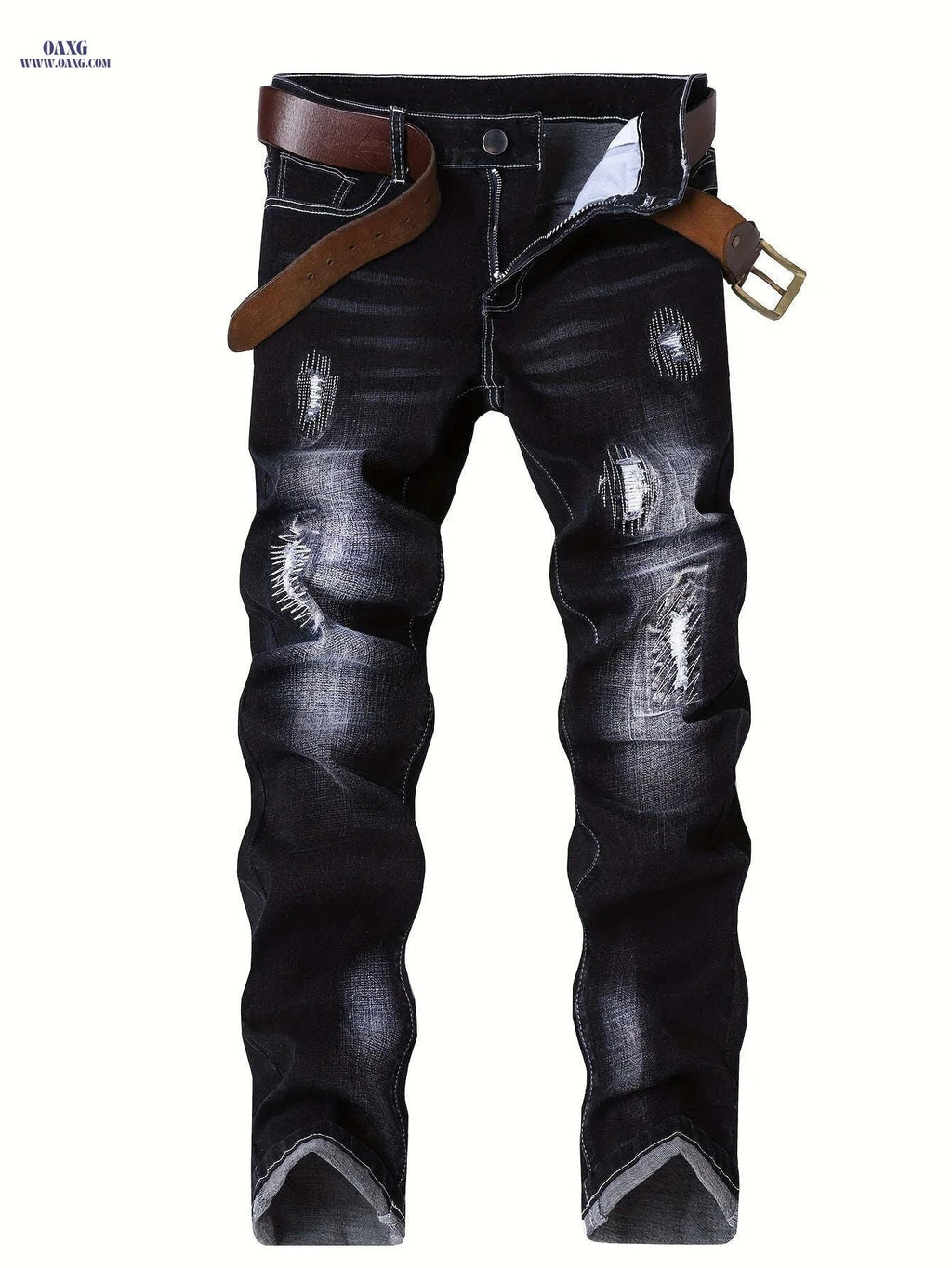 Men's Stretchy Slim-Fit Dark Blue Jeans - All-Season Comfort Fit   OAXG 