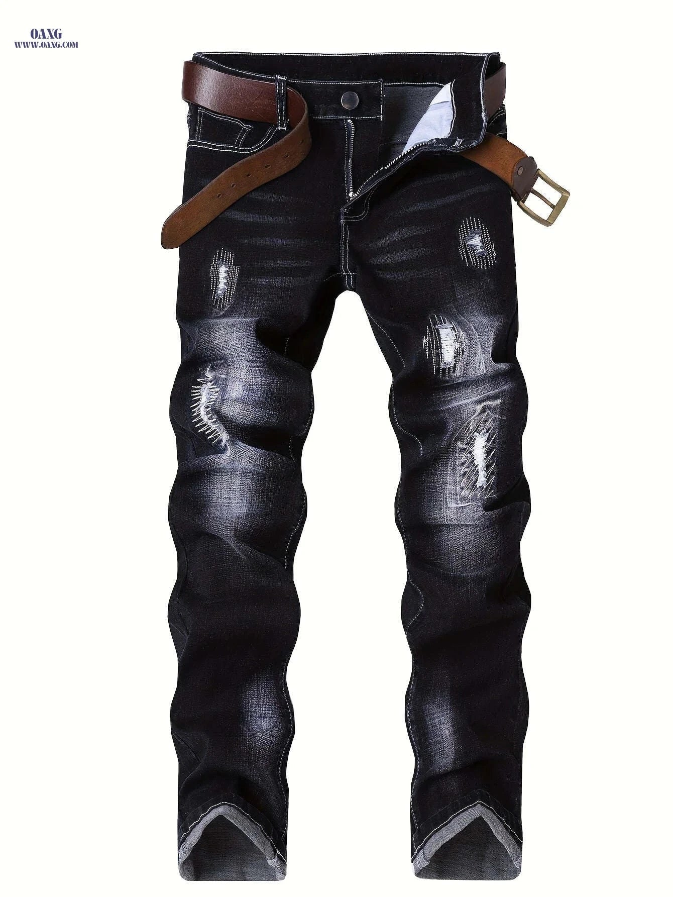 Men's Stretchy Slim-Fit Dark Blue Jeans - All-Season Comfort Fit   OAXG 