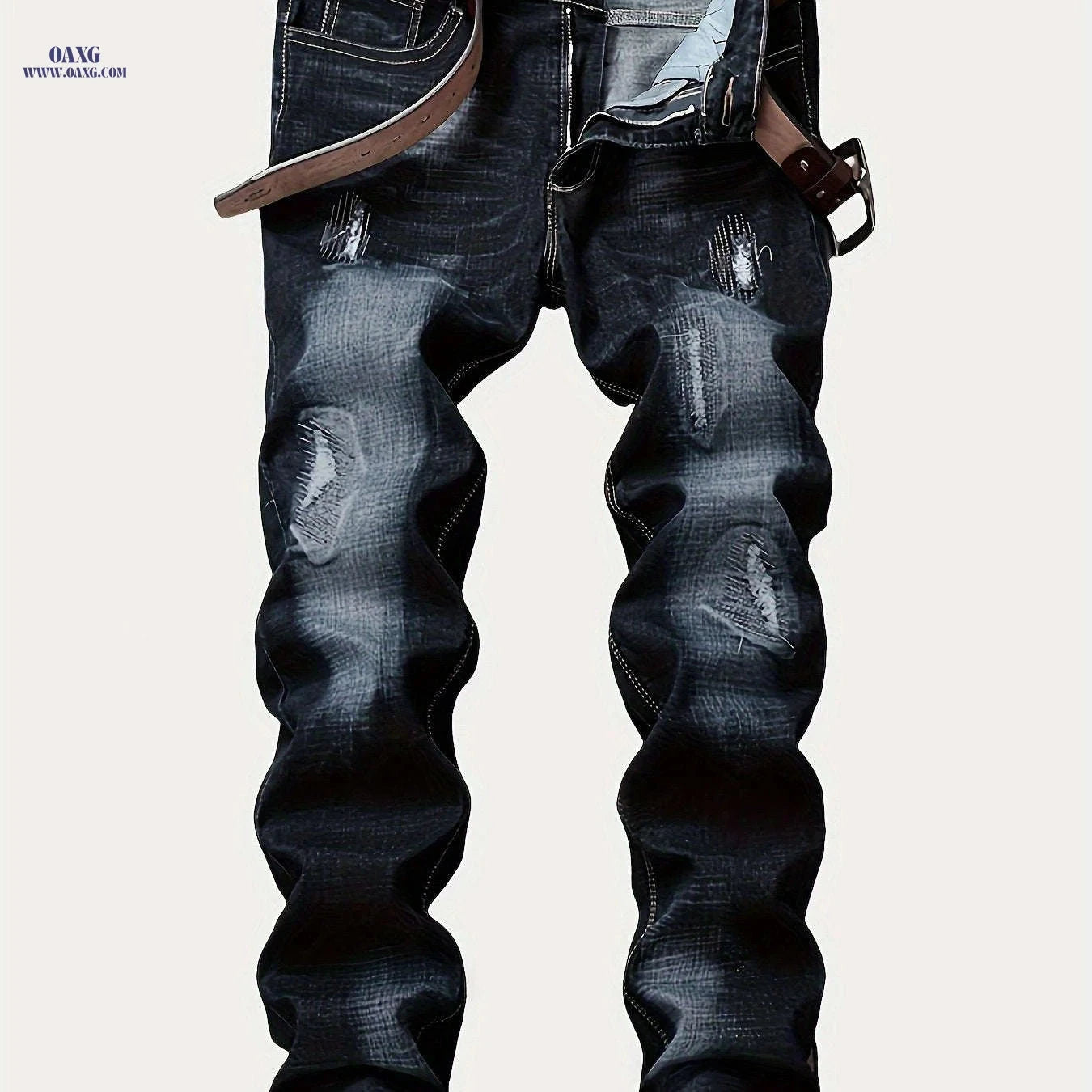 Men's Stretchy Slim-Fit Dark Blue Jeans - All-Season Comfort Fit   OAXG Black / FR 38