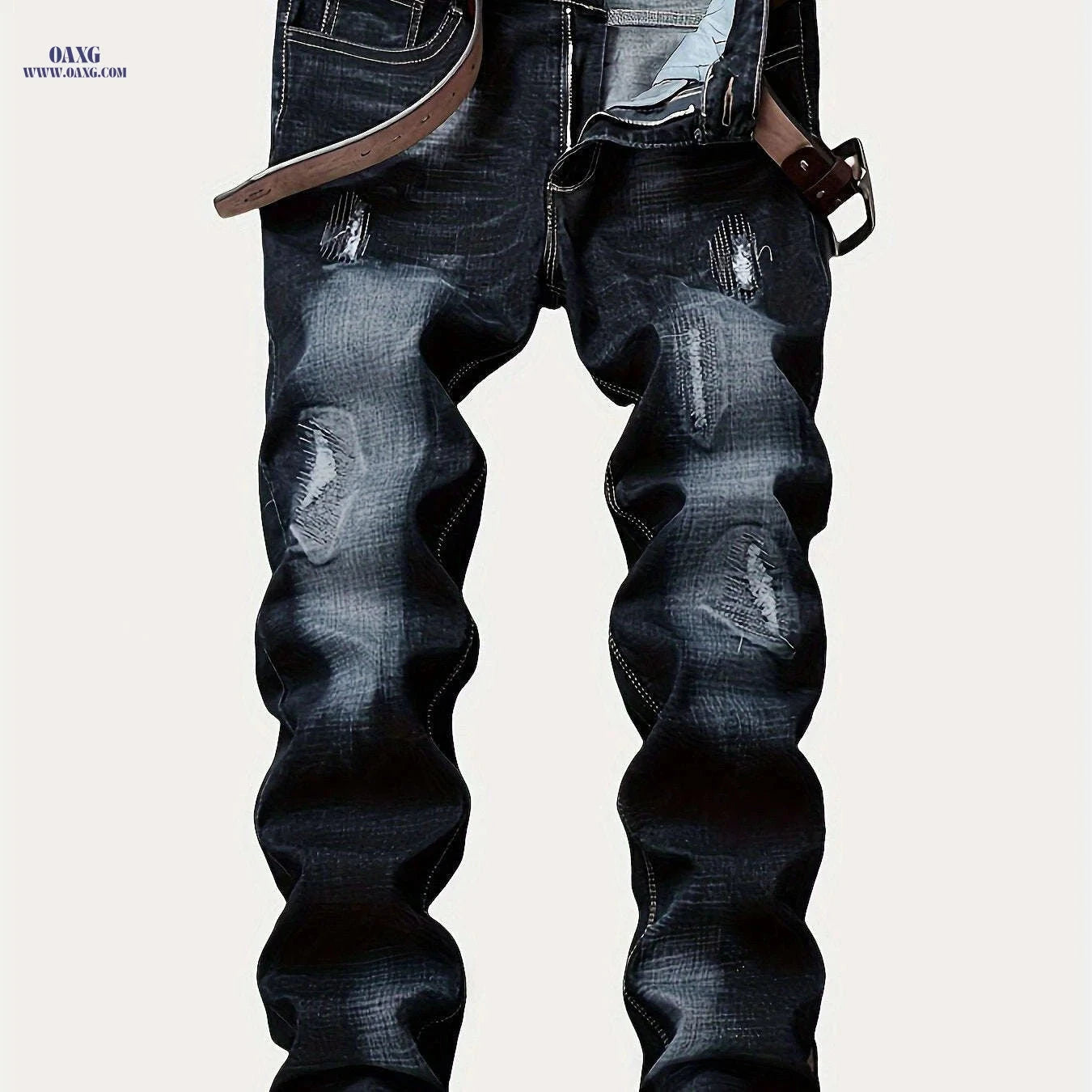 Men's Stretchy Slim-Fit Dark Blue Jeans - All-Season Comfort Fit   OAXG 