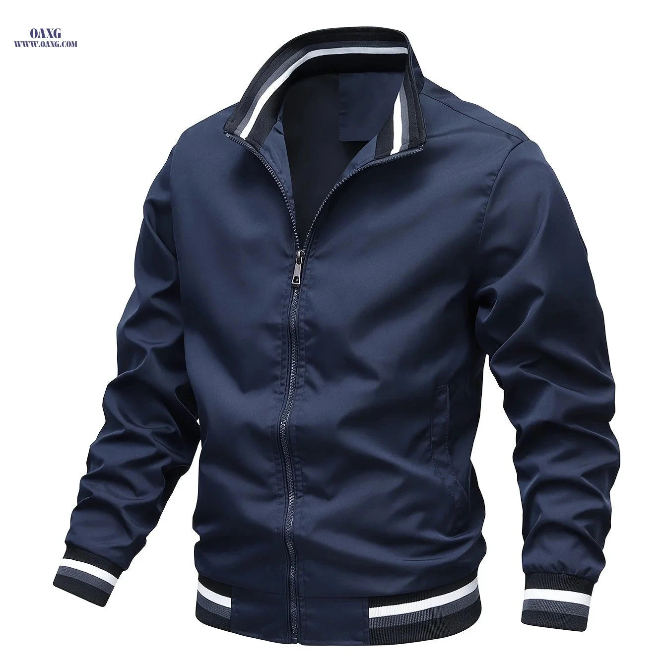Men's Stripe Edge Bomber Jacket - Casual Zip Up for Spring/Fall   OAXG 