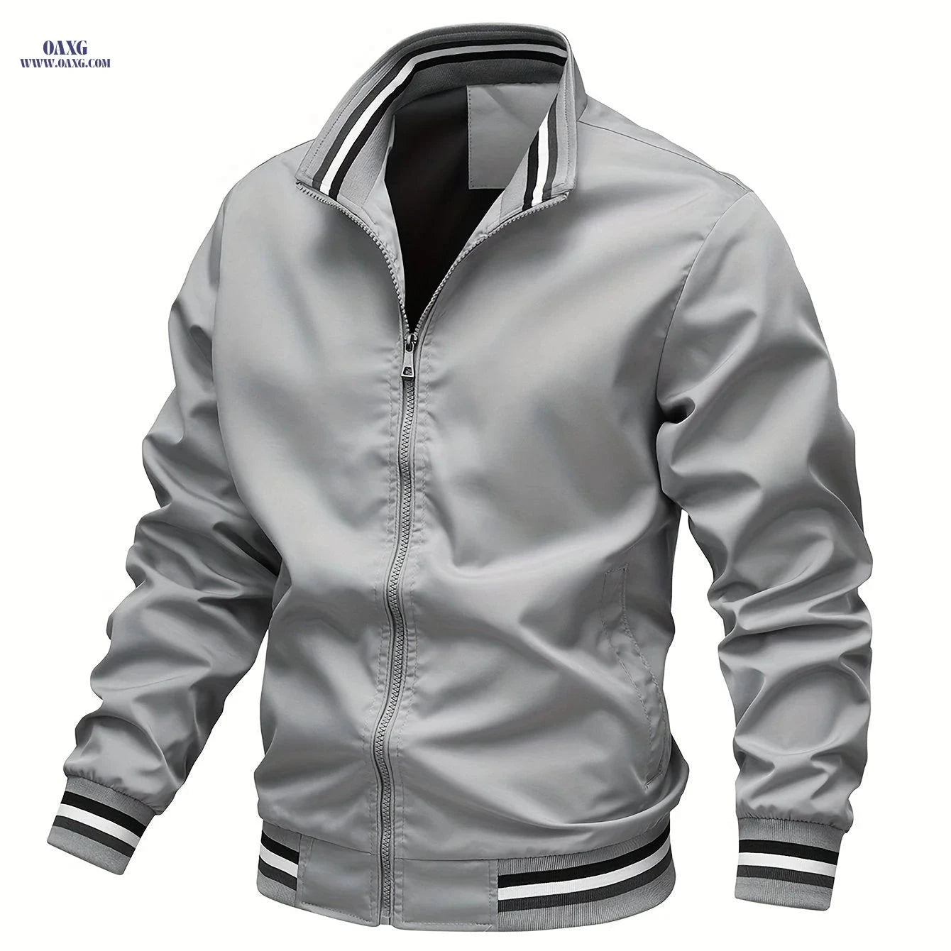 Men's Stripe Edge Bomber Jacket - Casual Zip Up for Spring/Fall   OAXG 