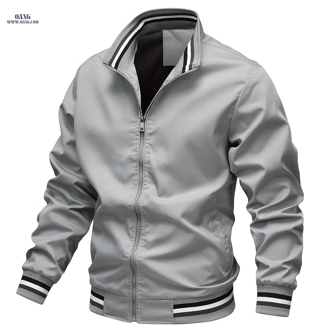 Men's Stripe Edge Bomber Jacket - Casual Zip Up for Spring/Fall   OAXG 