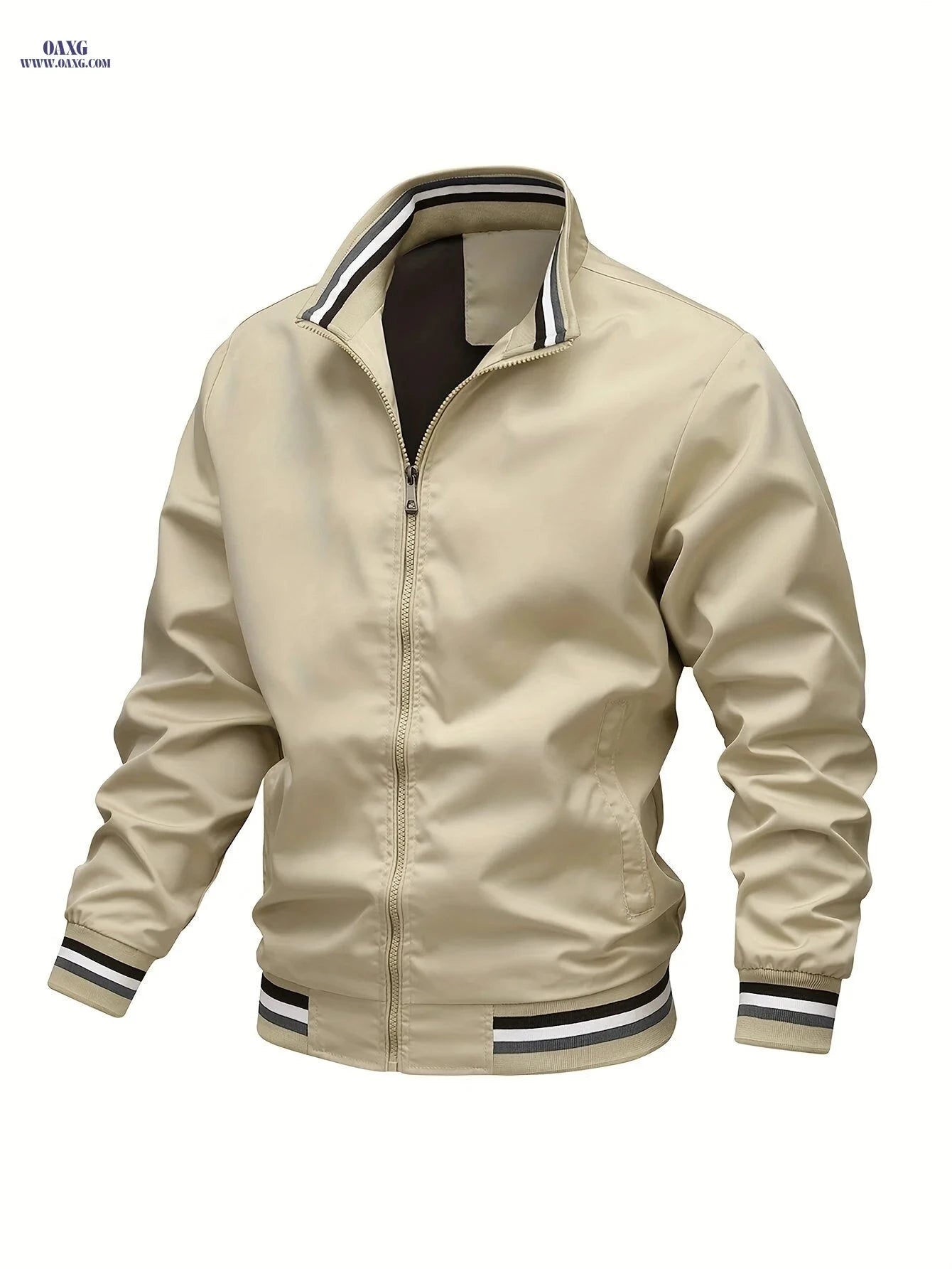 Men's Stripe Edge Bomber Jacket - Casual Zip Up for Spring/Fall   OAXG 