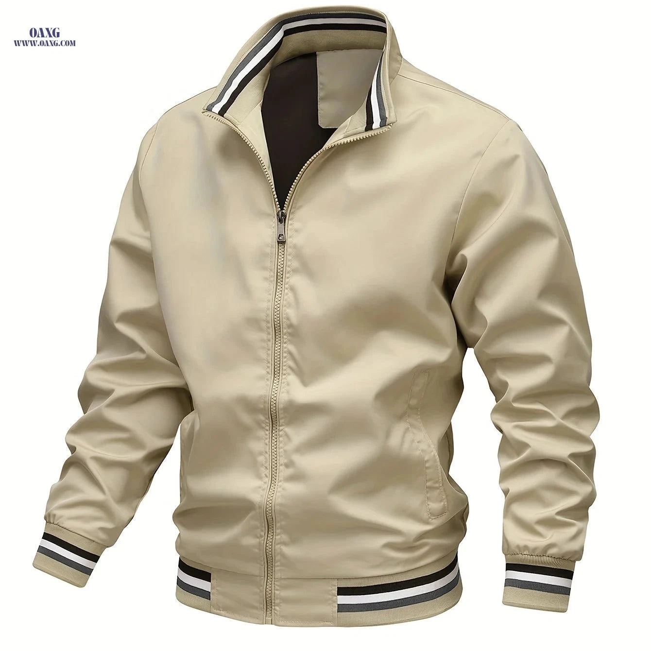 Men's Stripe Edge Bomber Jacket - Casual Zip Up for Spring/Fall   OAXG 