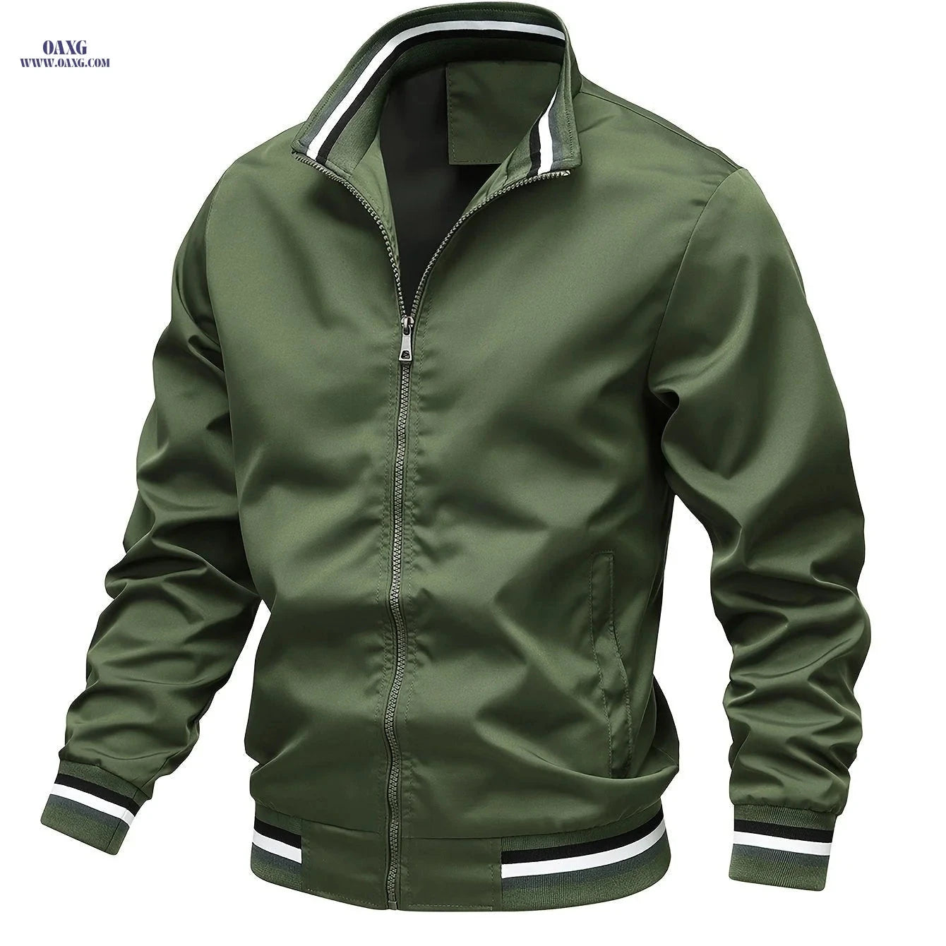 Men's Stripe Edge Bomber Jacket - Casual Zip Up for Spring/Fall   OAXG 