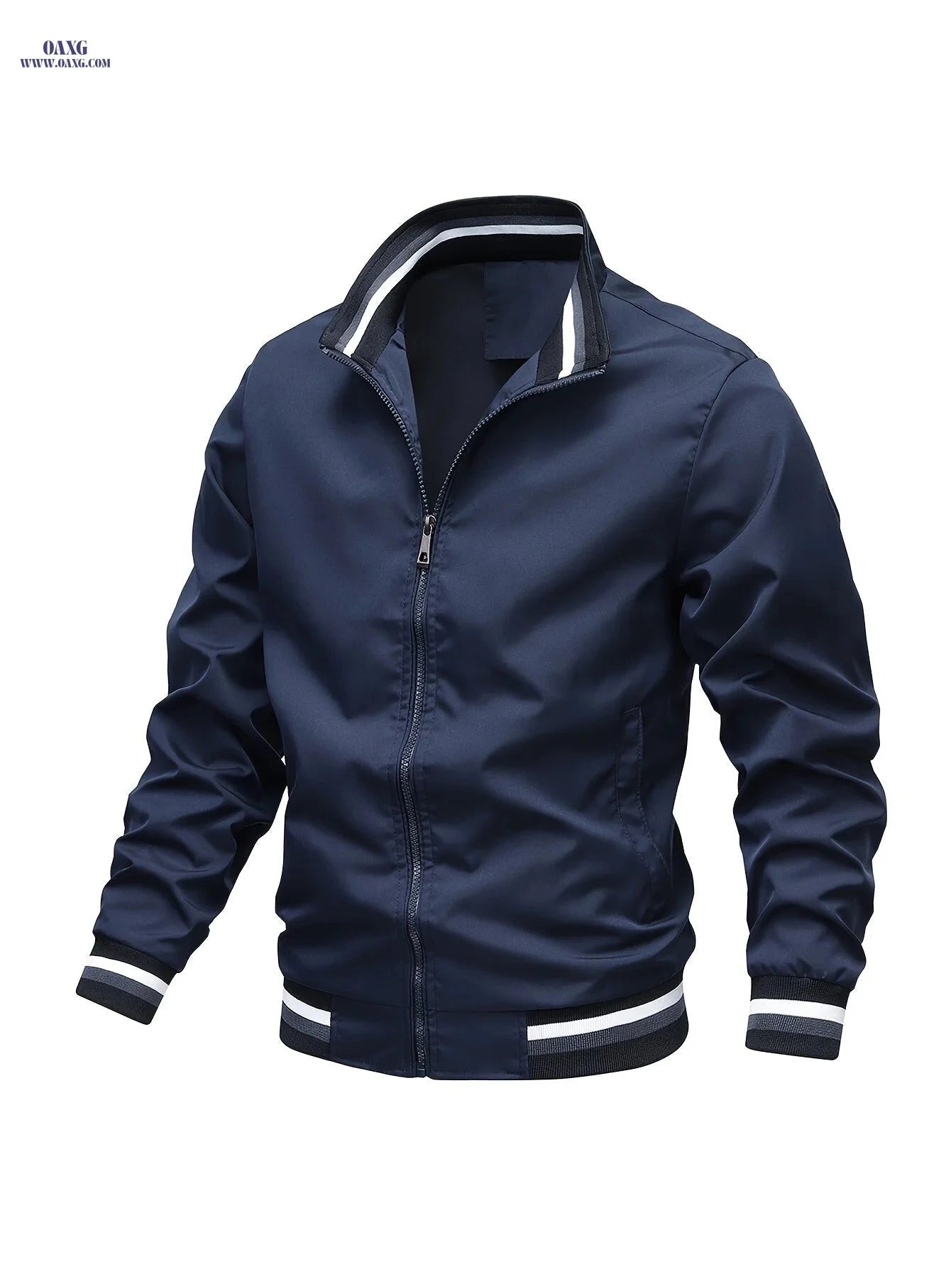 Men's Stripe Edge Bomber Jacket - Casual Zip Up for Spring/Fall   OAXG 