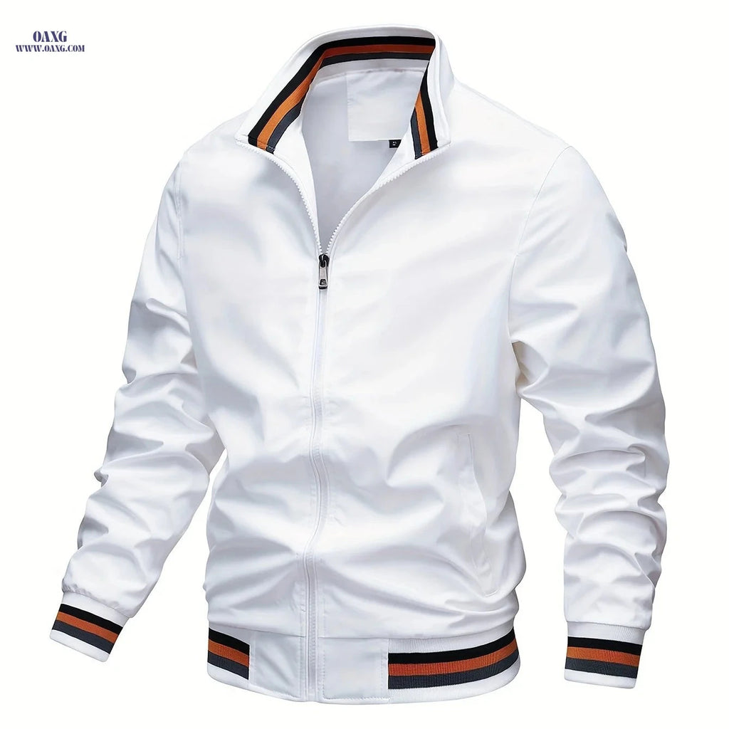 Men's Stripe Edge Bomber Jacket - Casual Zip Up for Spring/Fall   OAXG 