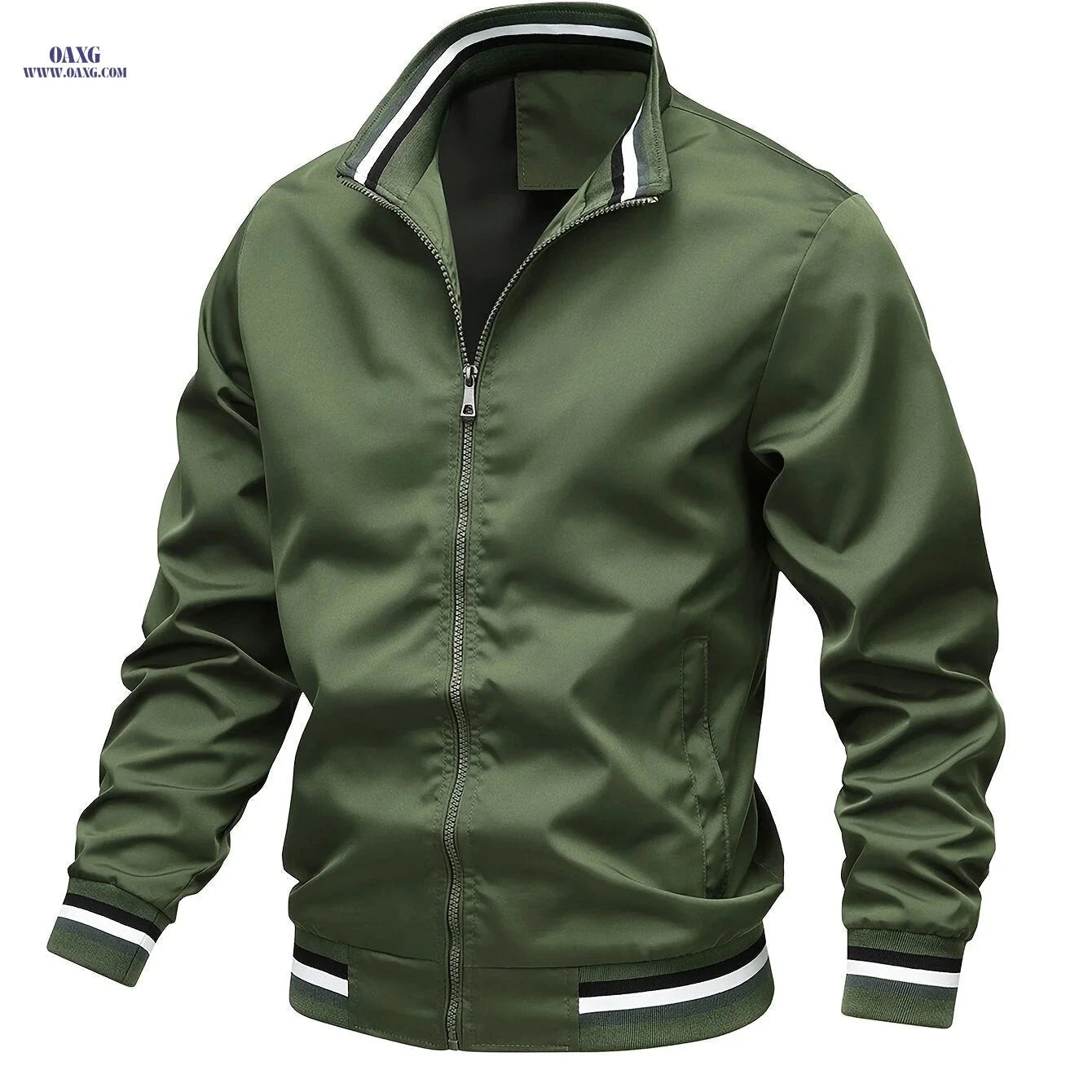 Men's Stripe Edge Bomber Jacket - Casual Zip Up for Spring/Fall   OAXG 