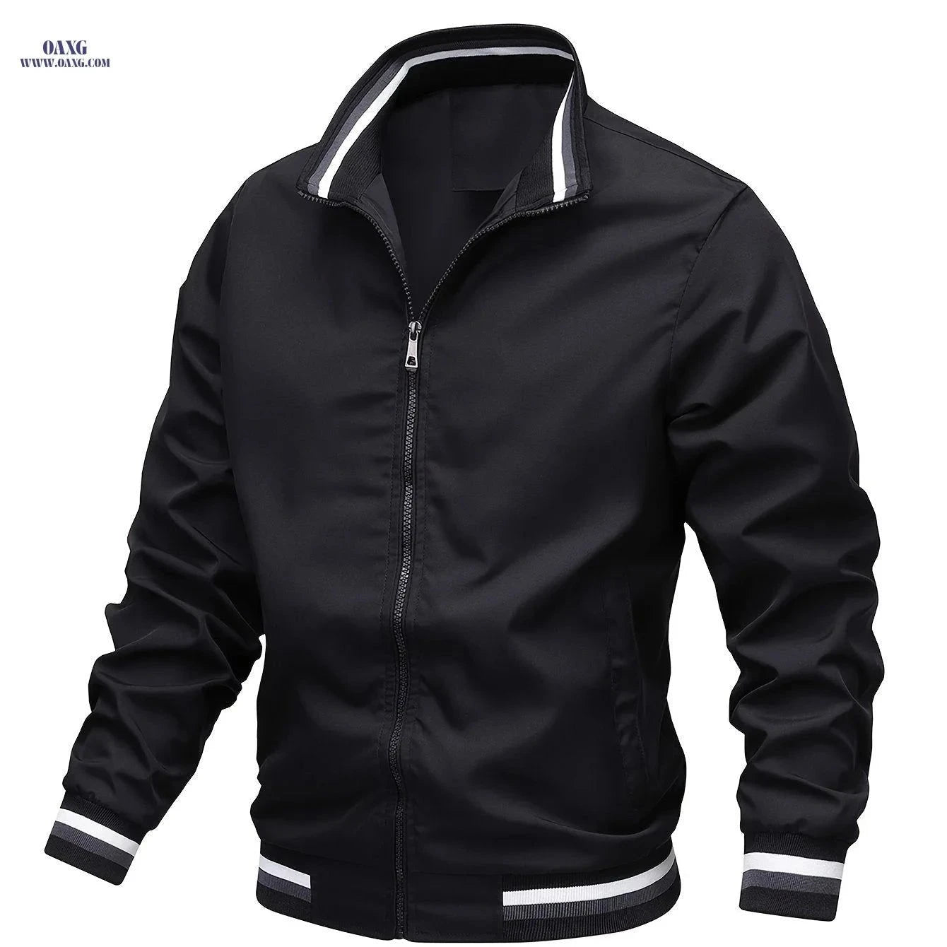 Men's Stripe Edge Bomber Jacket - Casual Zip Up for Spring/Fall   OAXG White / FR XS