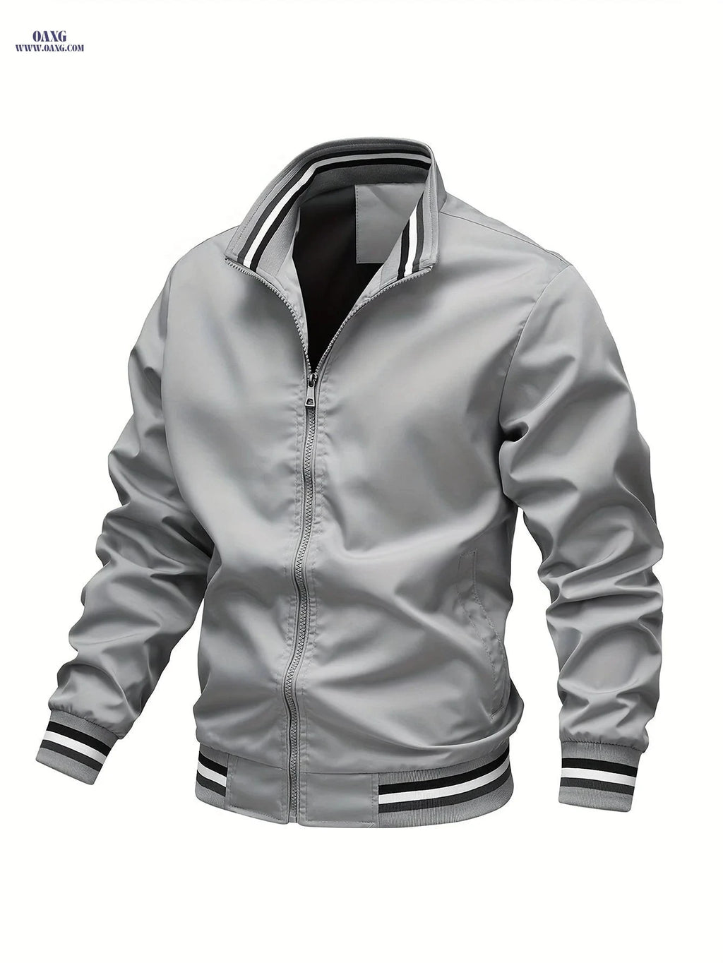 Men's Stripe Edge Bomber Jacket - Casual Zip Up for Spring/Fall   OAXG White / FR XS