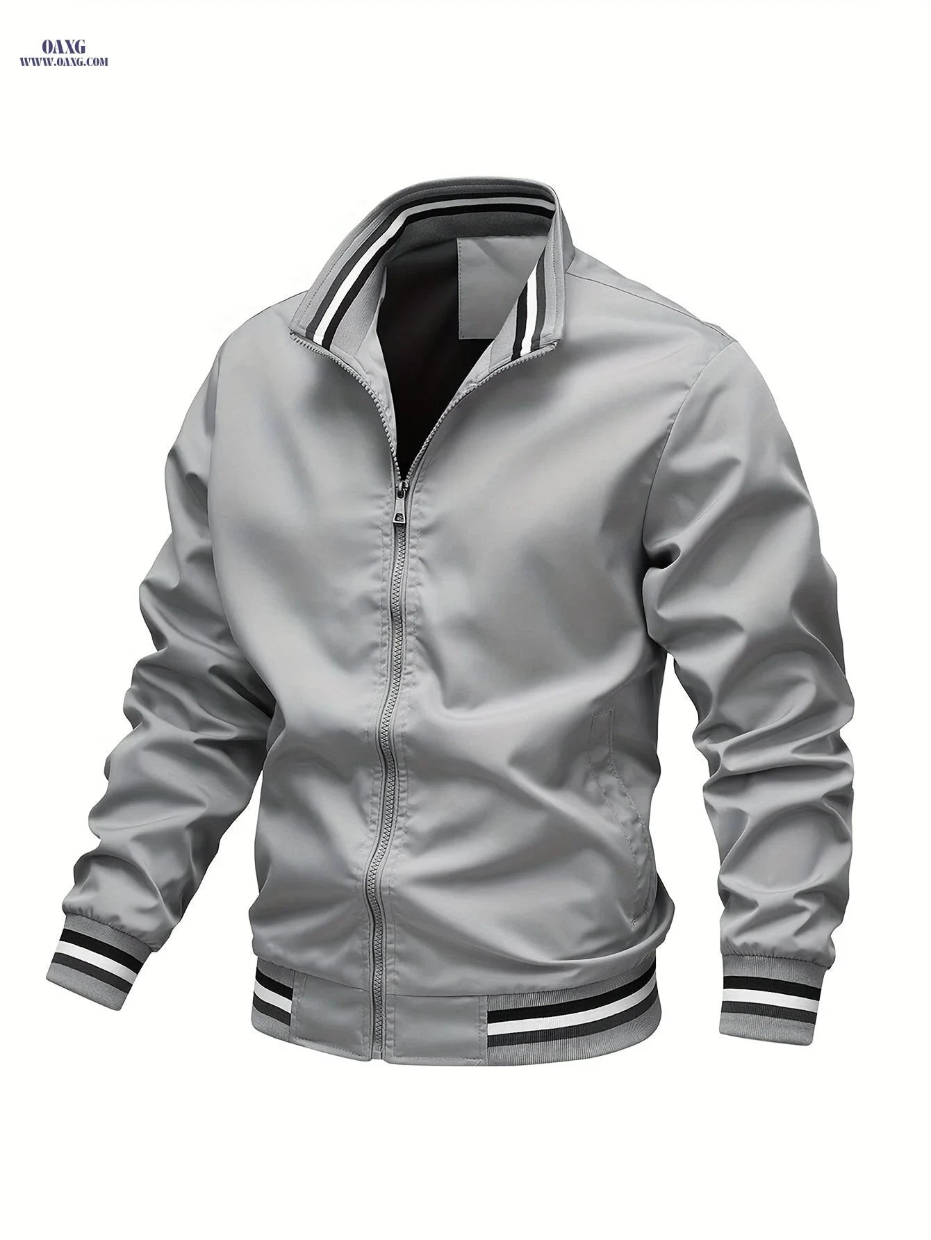 Men's Stripe Edge Bomber Jacket - Casual Zip Up for Spring/Fall   OAXG White / FR XS