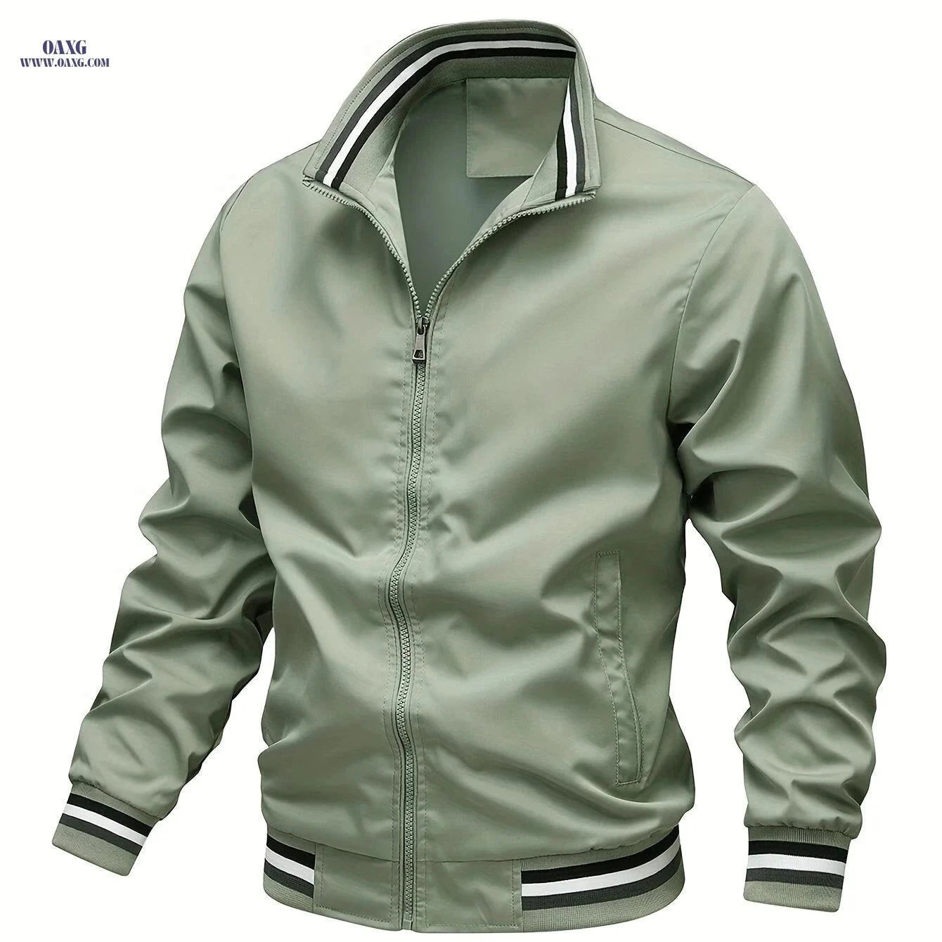 Men's Stripe Edge Bomber Jacket - Casual Zip Up for Spring/Fall   OAXG White / FR XS