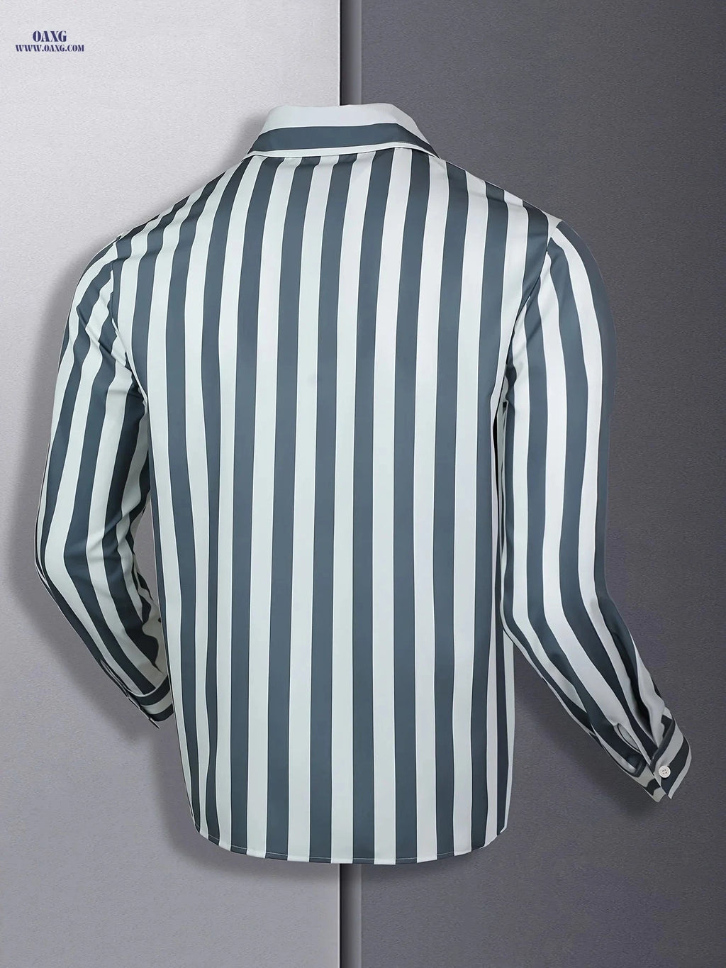 Men's Striped Hawaiian Button-Up Shirt - Long Sleeve, Casual Style   OAXG Black+Light White / FR S