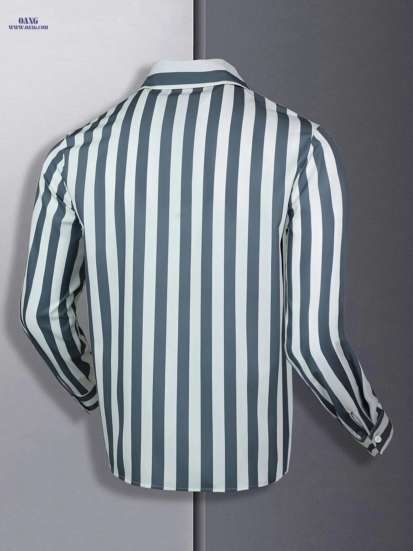 Men's Striped Hawaiian Button-Up Shirt - Long Sleeve, Casual Style   OAXG Black+Light White / FR S