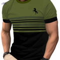 Men's Striped Horse 3D Print T-Shirt - Casual Crew Neck Sportswear   OAXG Pink Red Color / S