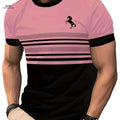 Men's Striped Horse 3D Print T-Shirt - Casual Crew Neck Sportswear   OAXG Pink Red Color / S