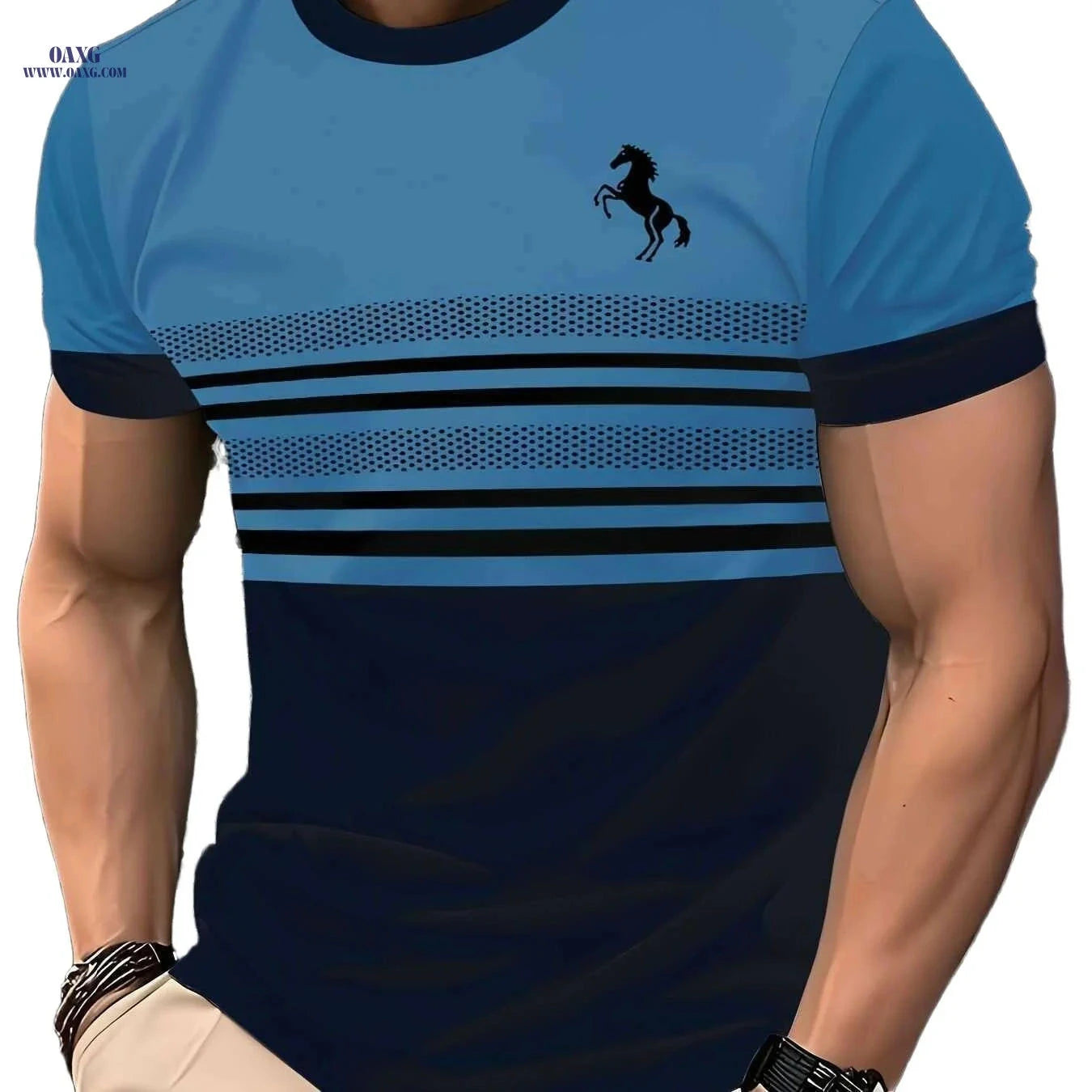 Men's Striped Horse 3D Print T-Shirt - Casual Crew Neck Sportswear   OAXG Pink Red Color / S
