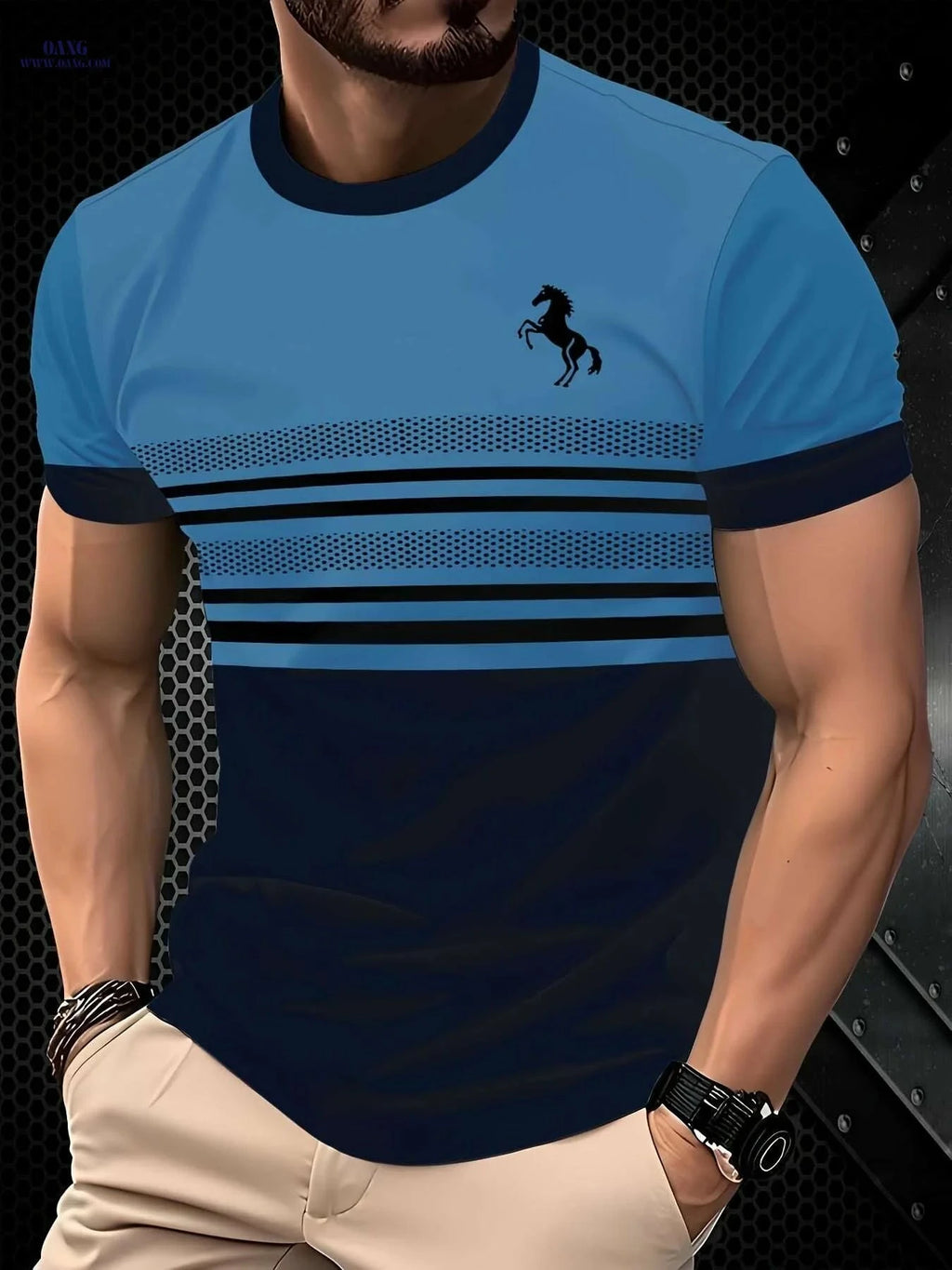 Men's Striped Horse 3D Print T-Shirt - Casual Summer Sportswear   OAXG 