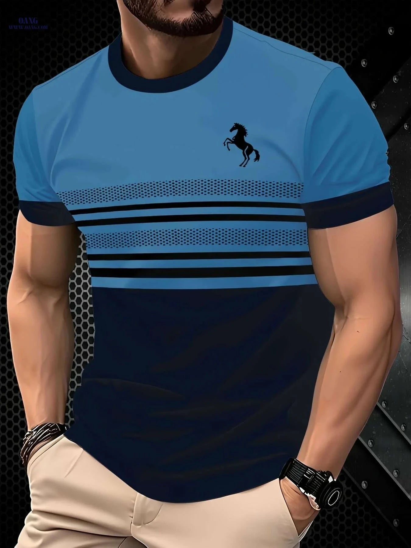 Men's Striped Horse 3D Print T-Shirt - Casual Summer Sportswear   OAXG 