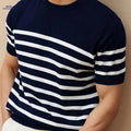 素际 Men's Striped Knit Pullover - Casual & Lightweight Spring Wear   OAXG 