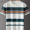 Men's Striped Knit Short-Sleeve Sweater - Casual Crew Neck Style   OAXG White / FR S
