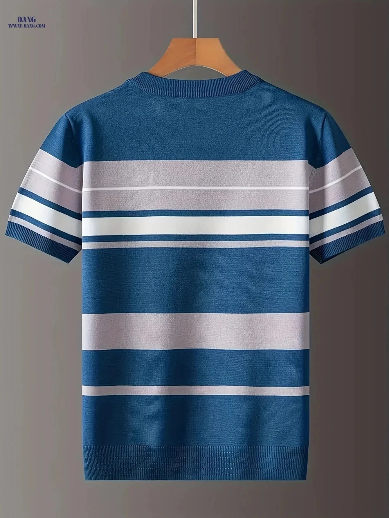 Men's Striped Knit Short-Sleeve Sweater - Casual Crew Neck Style   OAXG White / FR S