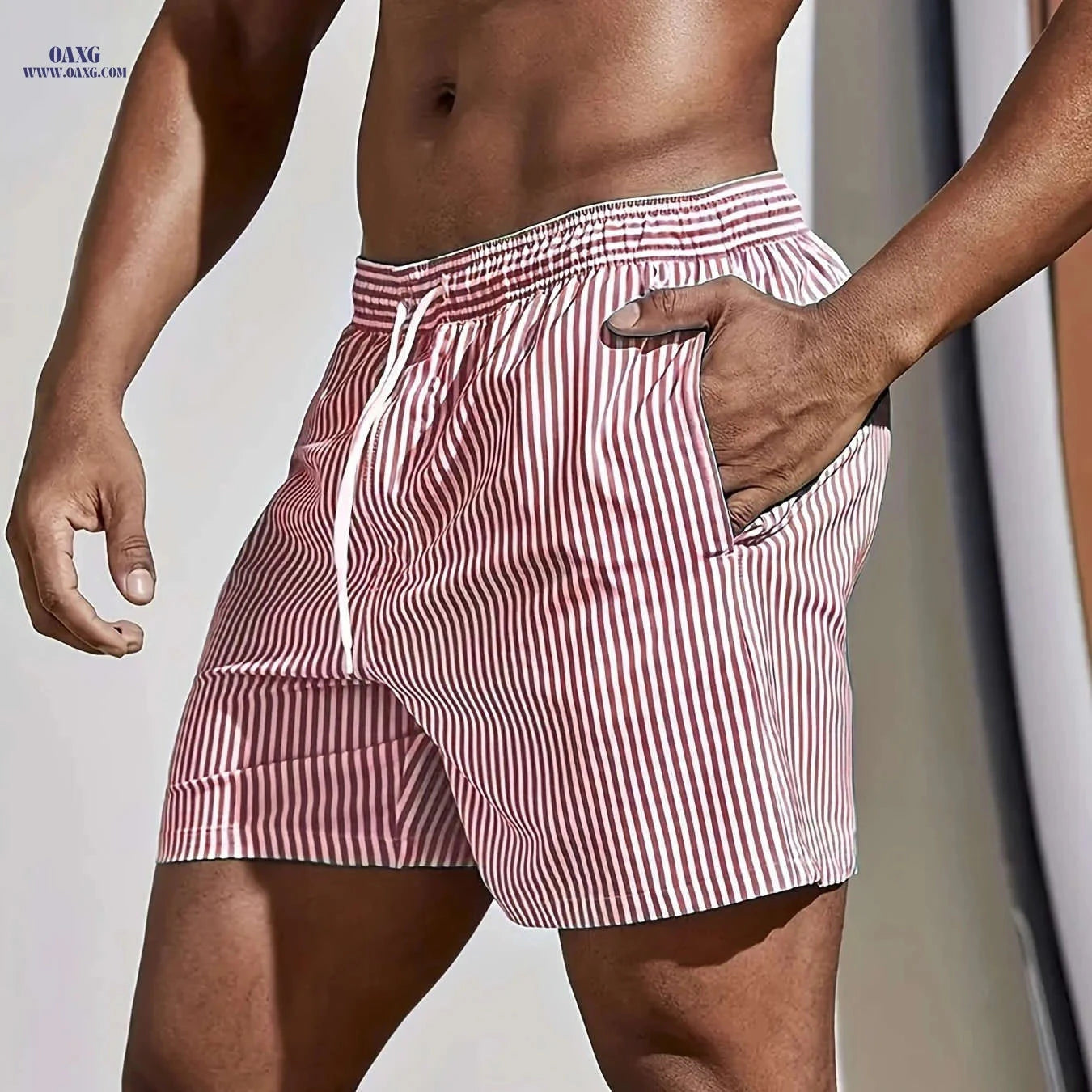 Men's Striped Lightweight Sports Shorts - Casual & Comfortable Fit   OAXG 