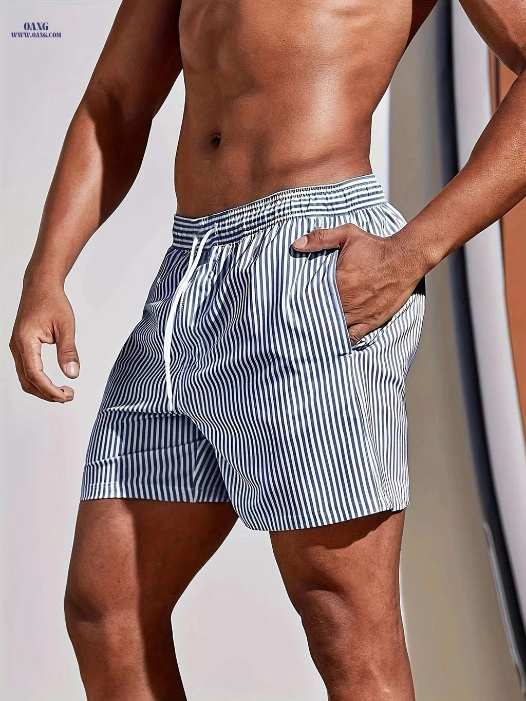 Men's Striped Lightweight Sports Shorts - Casual & Comfortable Fit   OAXG 