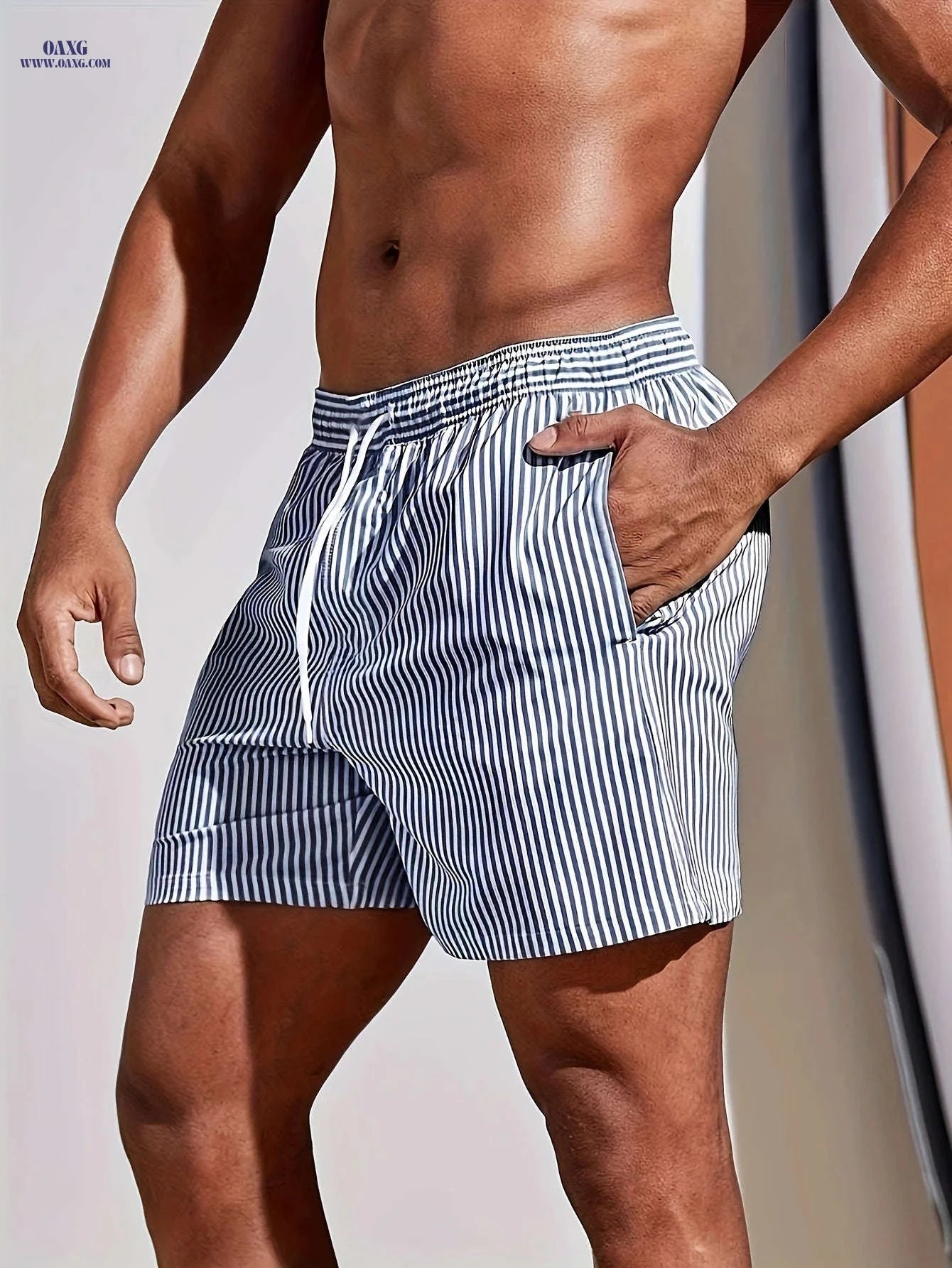 Men's Striped Lightweight Sports Shorts - Casual & Comfortable Fit   OAXG 
