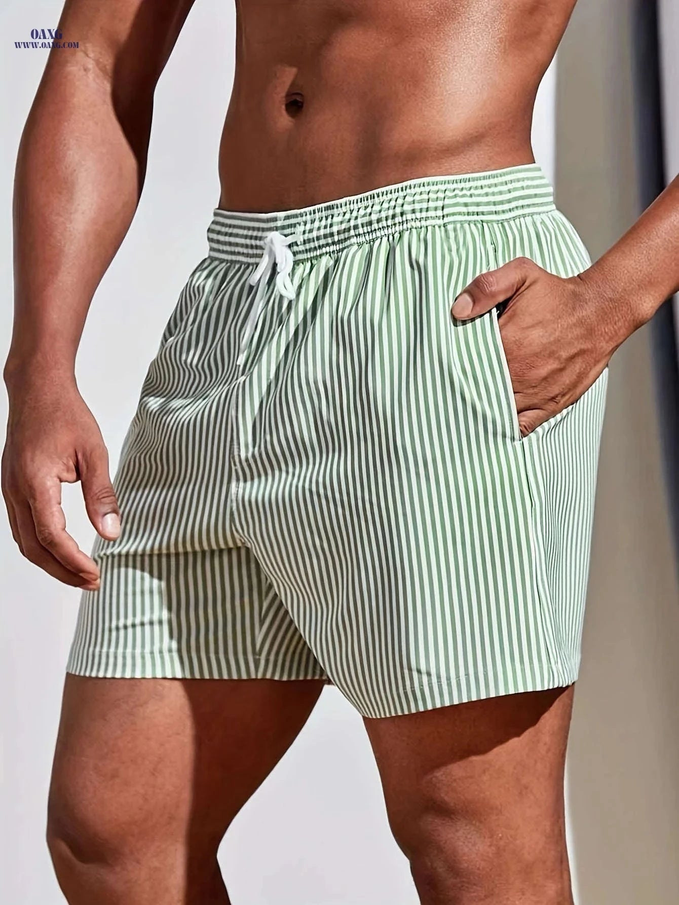 Men's Striped Lightweight Sports Shorts - Casual & Comfortable Fit   OAXG 