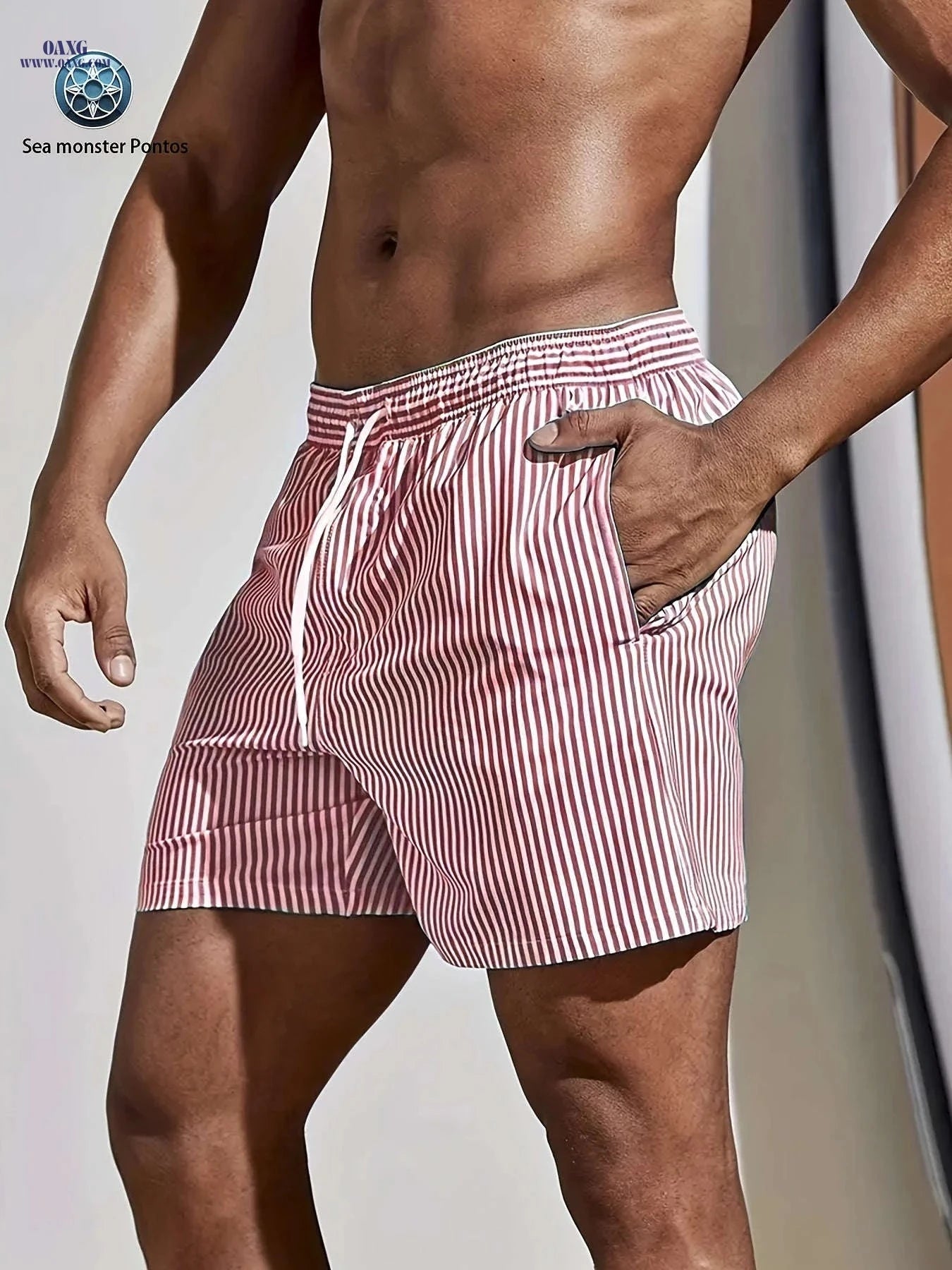 Men's Striped Lightweight Sports Shorts - Casual & Comfortable Fit   OAXG 