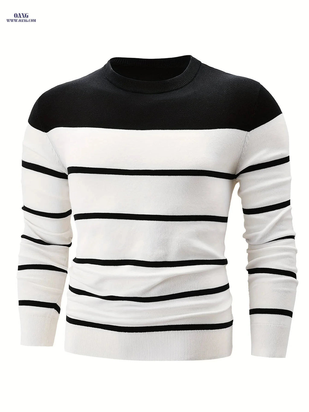 Men's Striped Round Neck Pullover Sweater - Cotton Casual Top   OAXG 