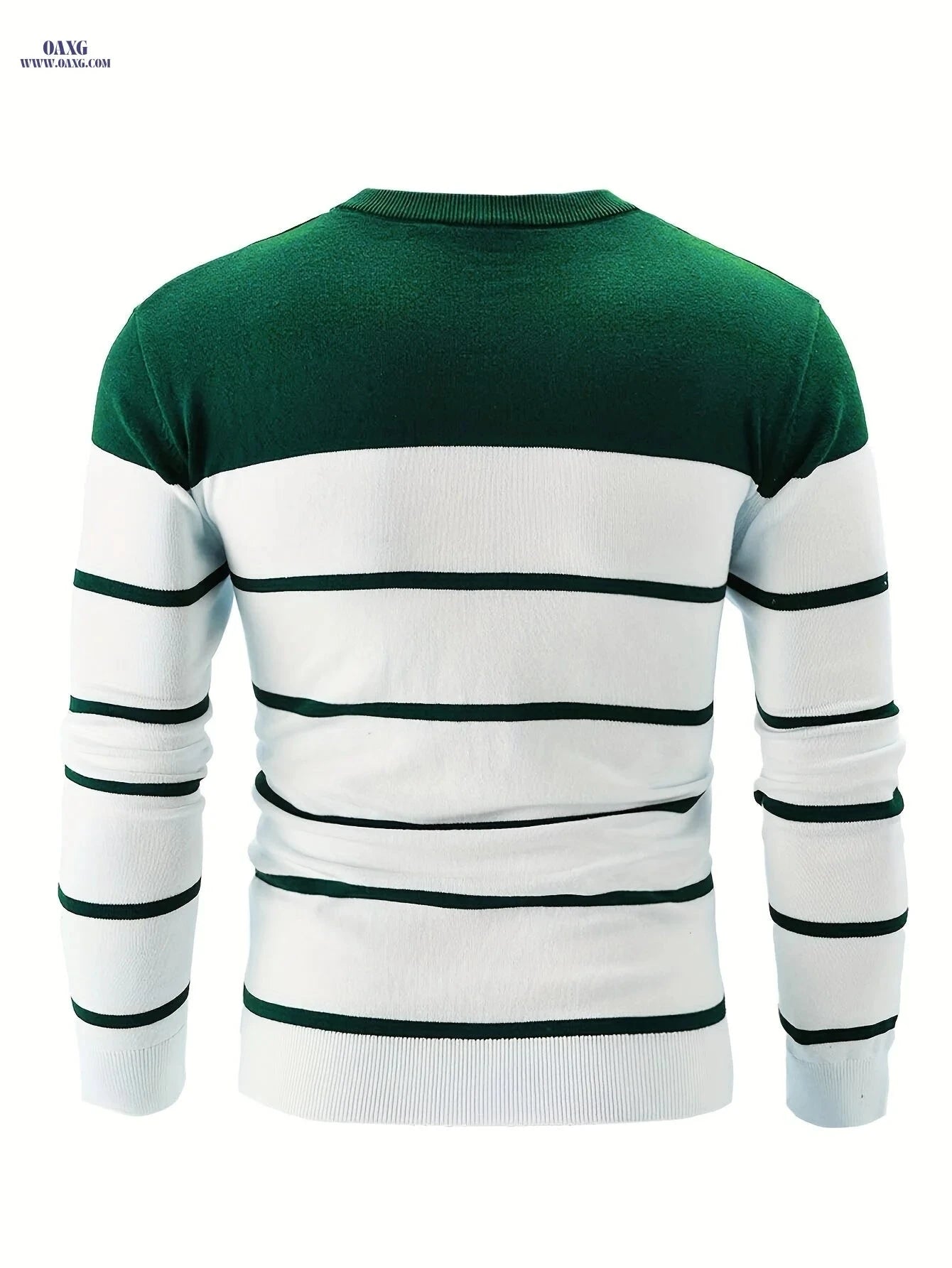 Men's Striped Round Neck Pullover Sweater - Cotton Casual Top   OAXG 