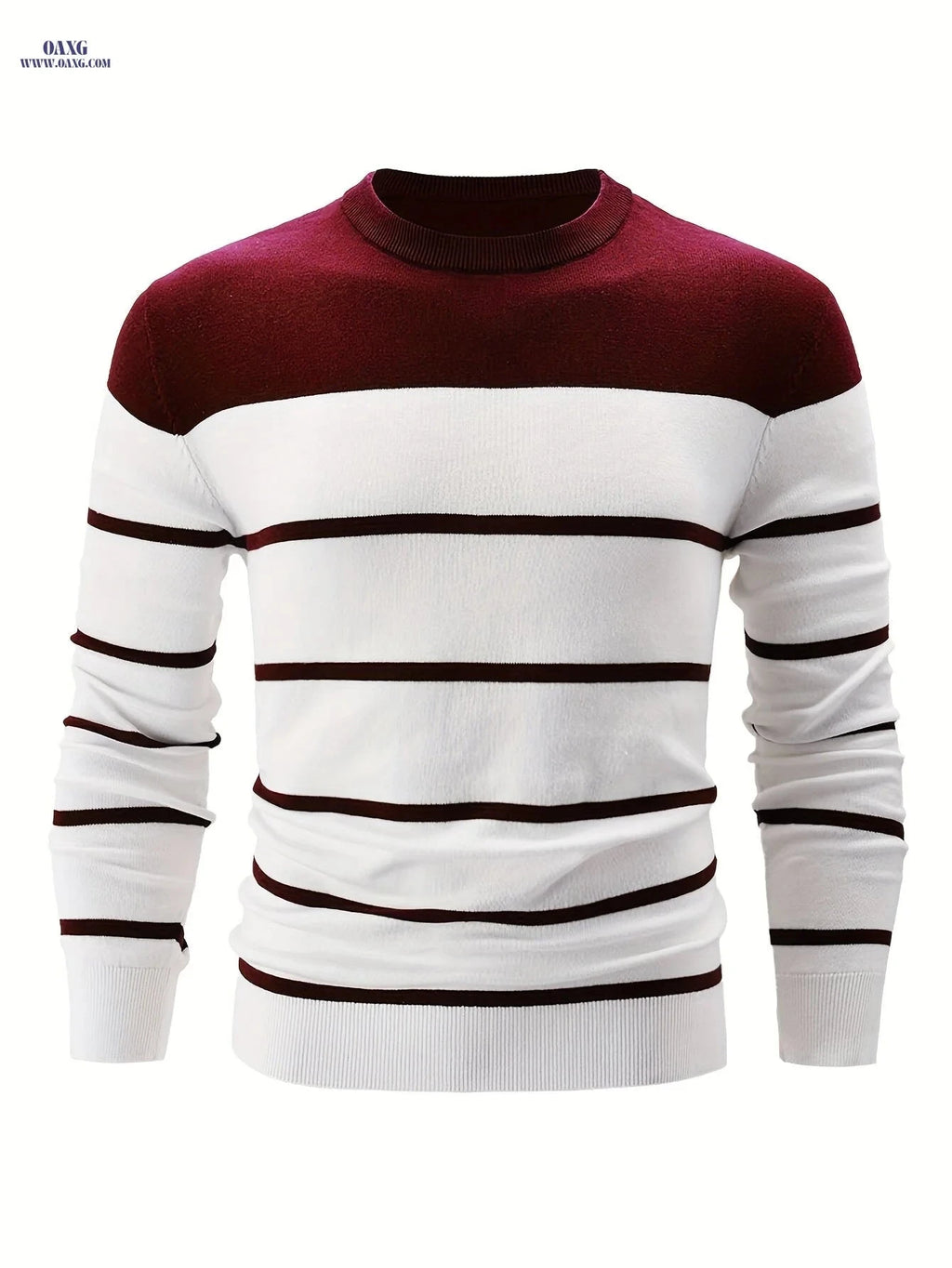 Men's Striped Round Neck Pullover Sweater - Cotton Casual Top   OAXG 