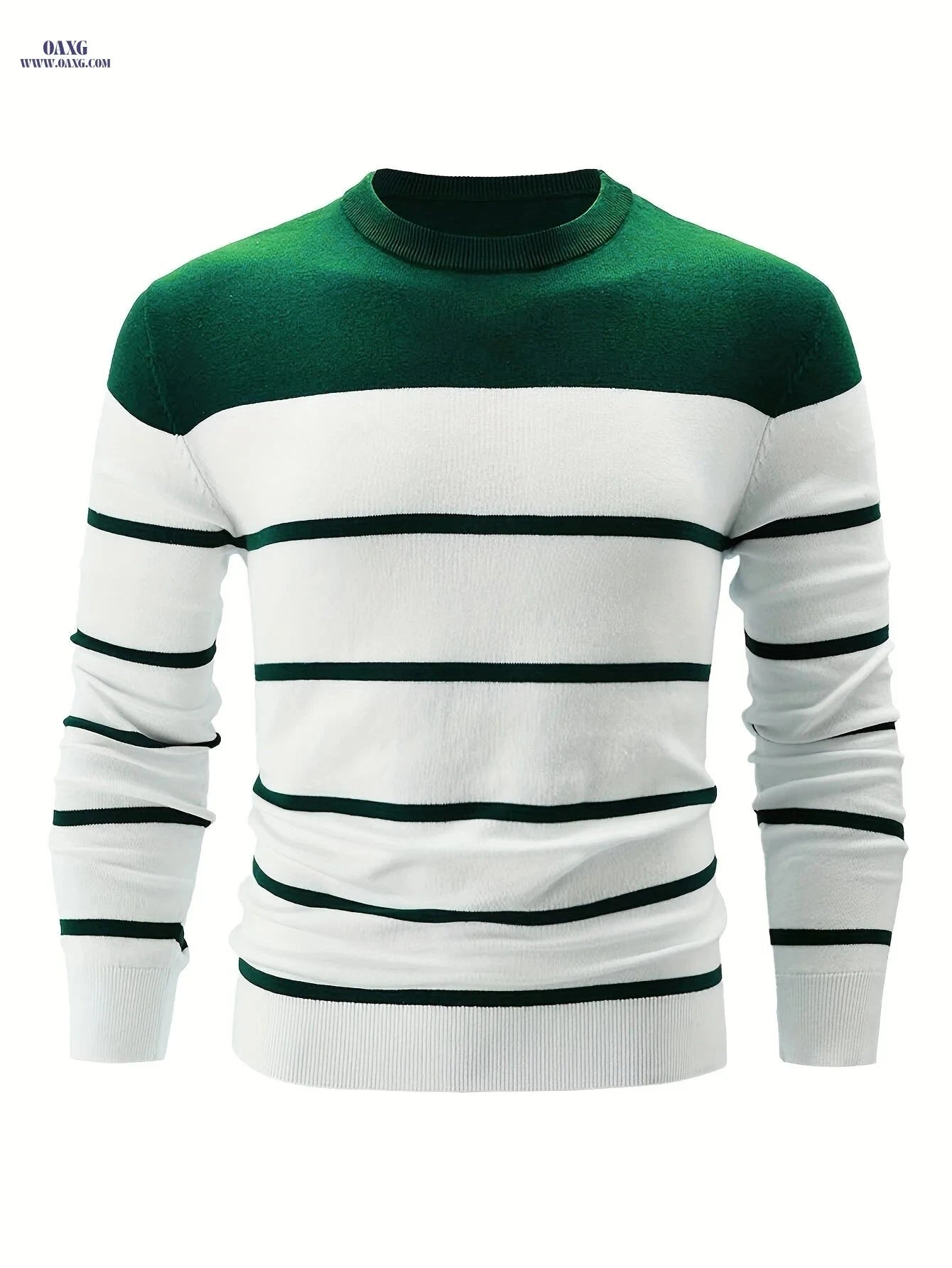 Men's Striped Round Neck Pullover Sweater - Cotton Casual Top   OAXG Navy Color / FR S