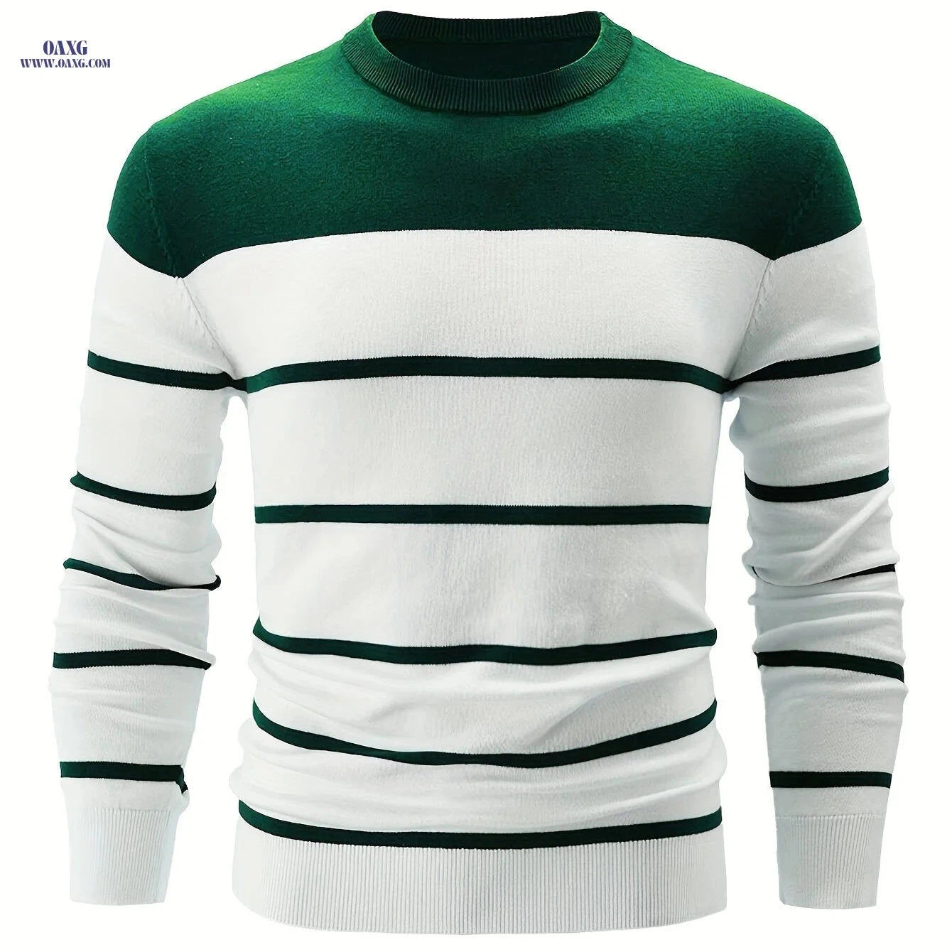 Men's Striped Round Neck Pullover Sweater - Cotton Casual Top   OAXG 