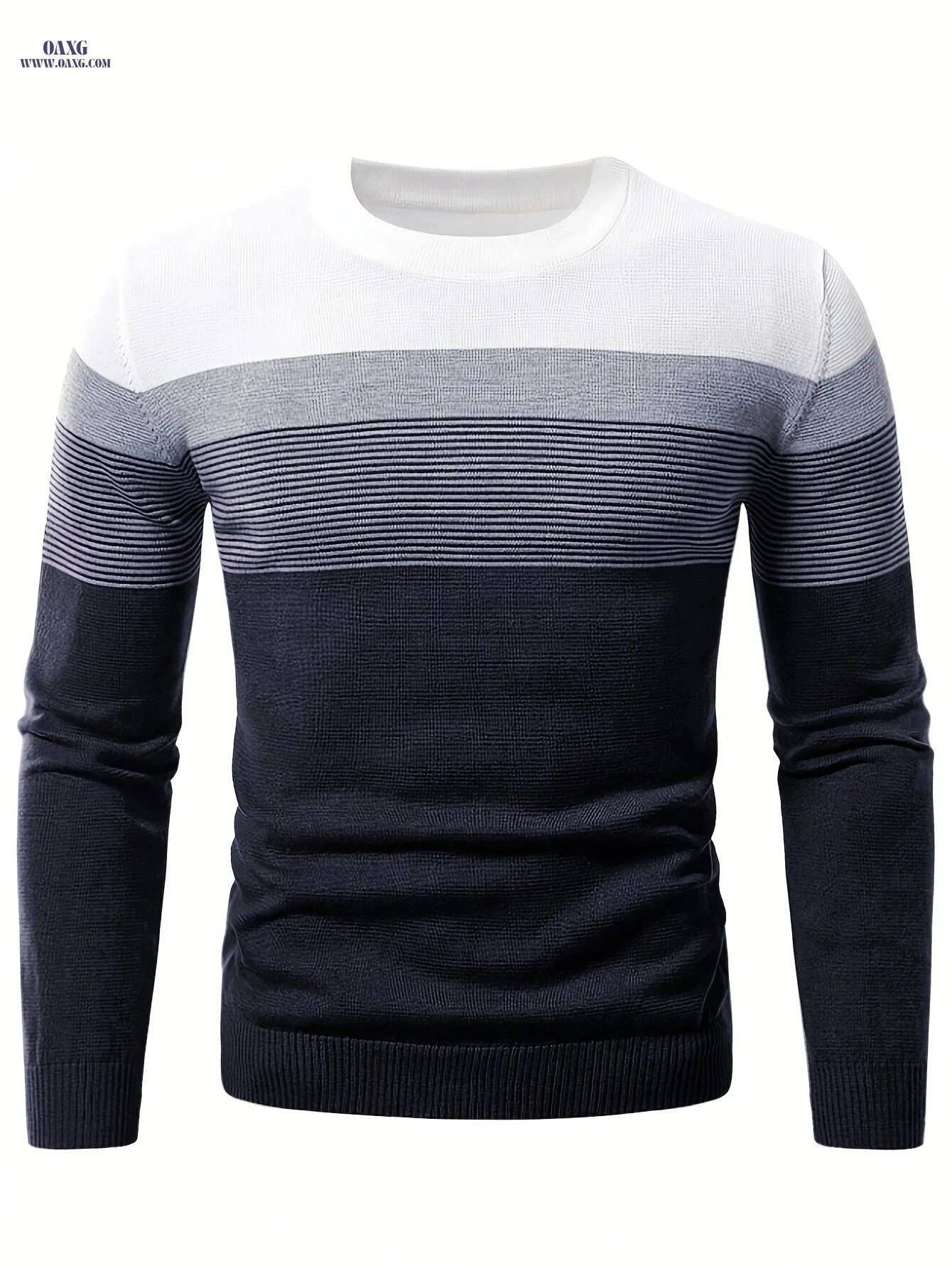 Men's Striped Round Neck Pullover Sweater - Warm Cotton Knit   OAXG 