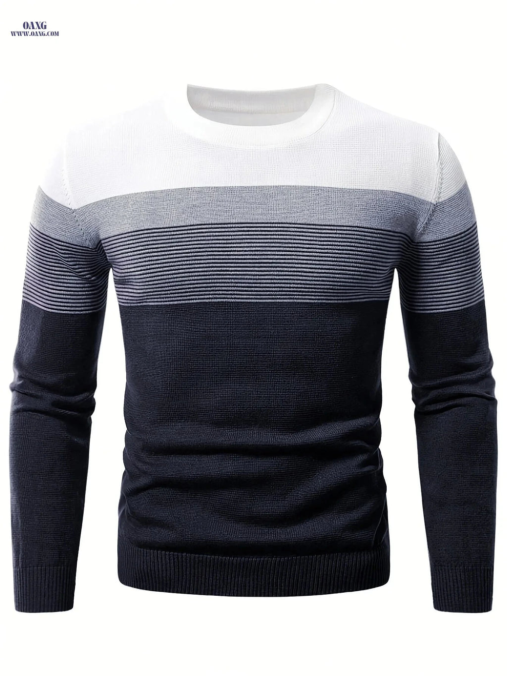 Men's Striped Round Neck Pullover Sweater - Warm Cotton Knit   OAXG 