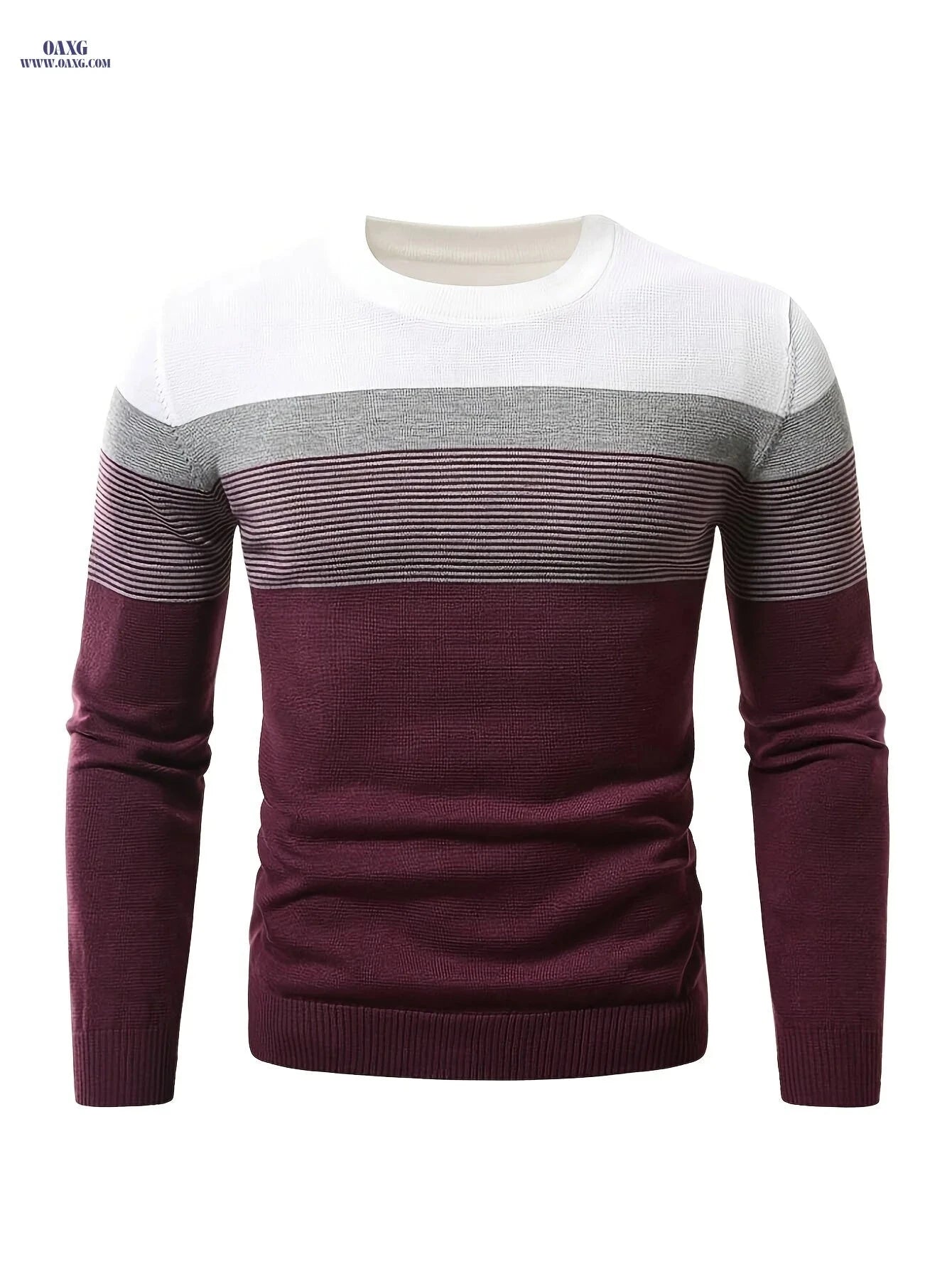 Men's Striped Round Neck Pullover Sweater - Warm Cotton Knit   OAXG 