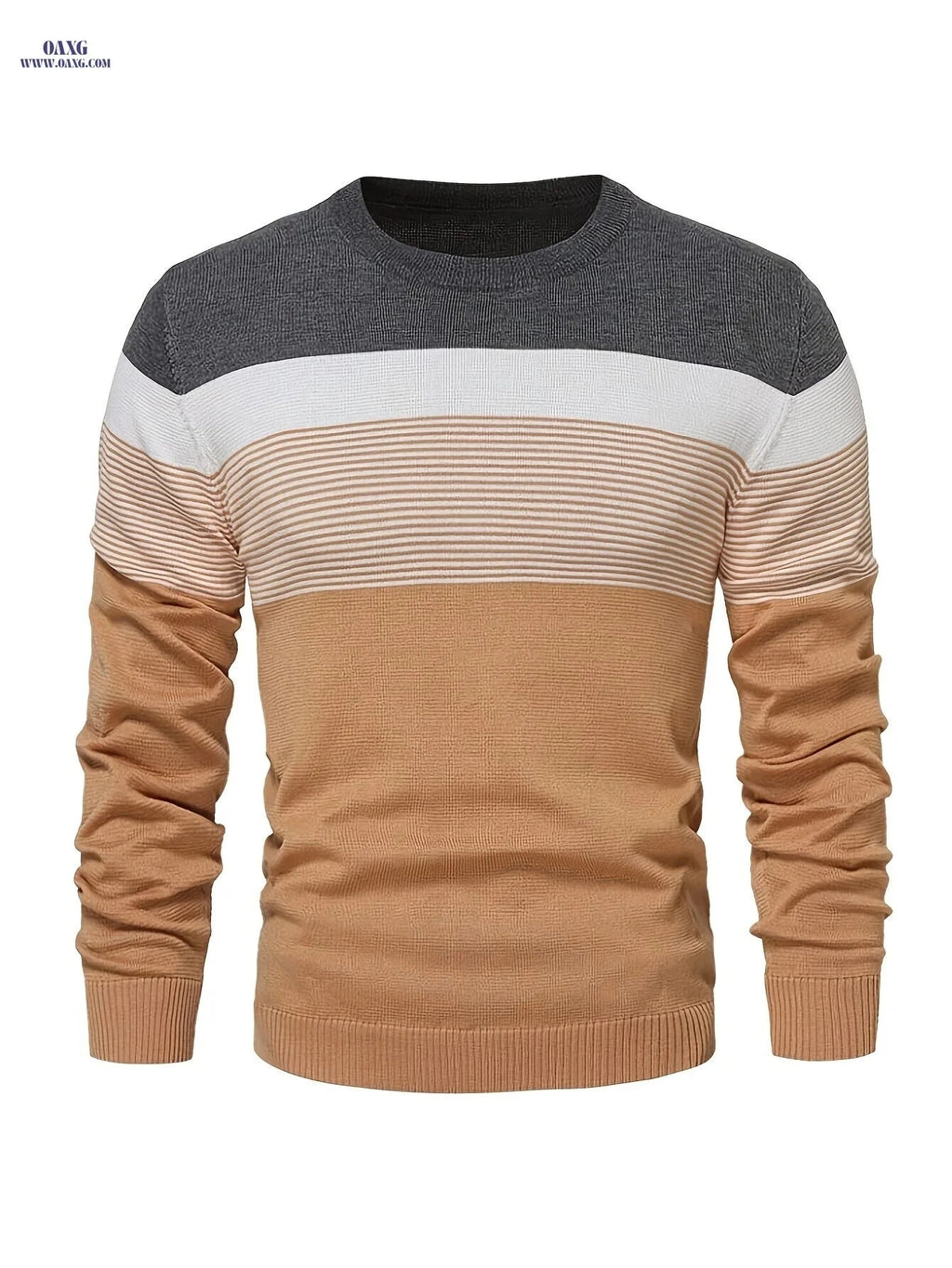 Men's Striped Round Neck Pullover Sweater - Warm Cotton Knit   OAXG 