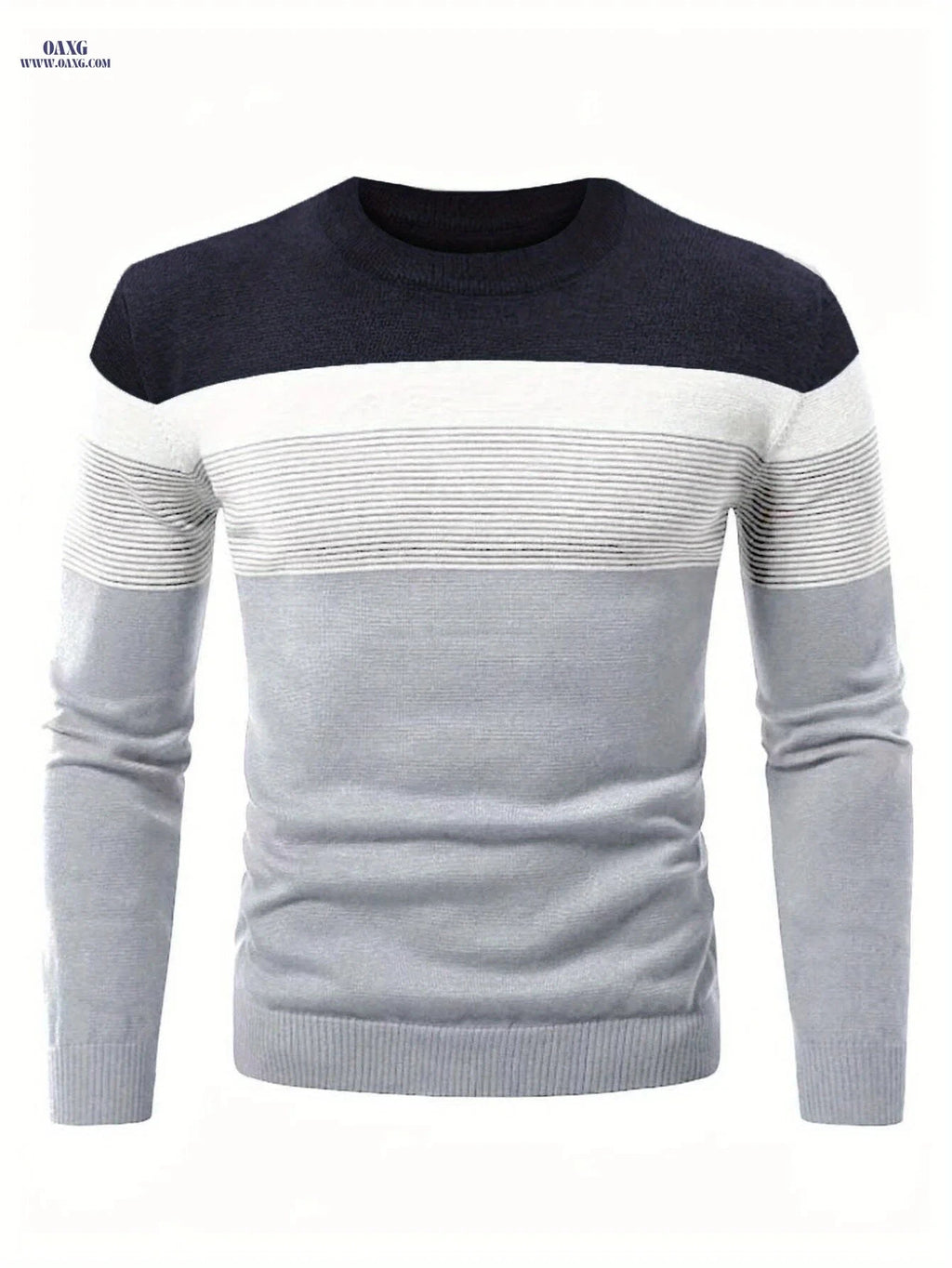 Men's Striped Round Neck Pullover Sweater - Warm Cotton Knit   OAXG 
