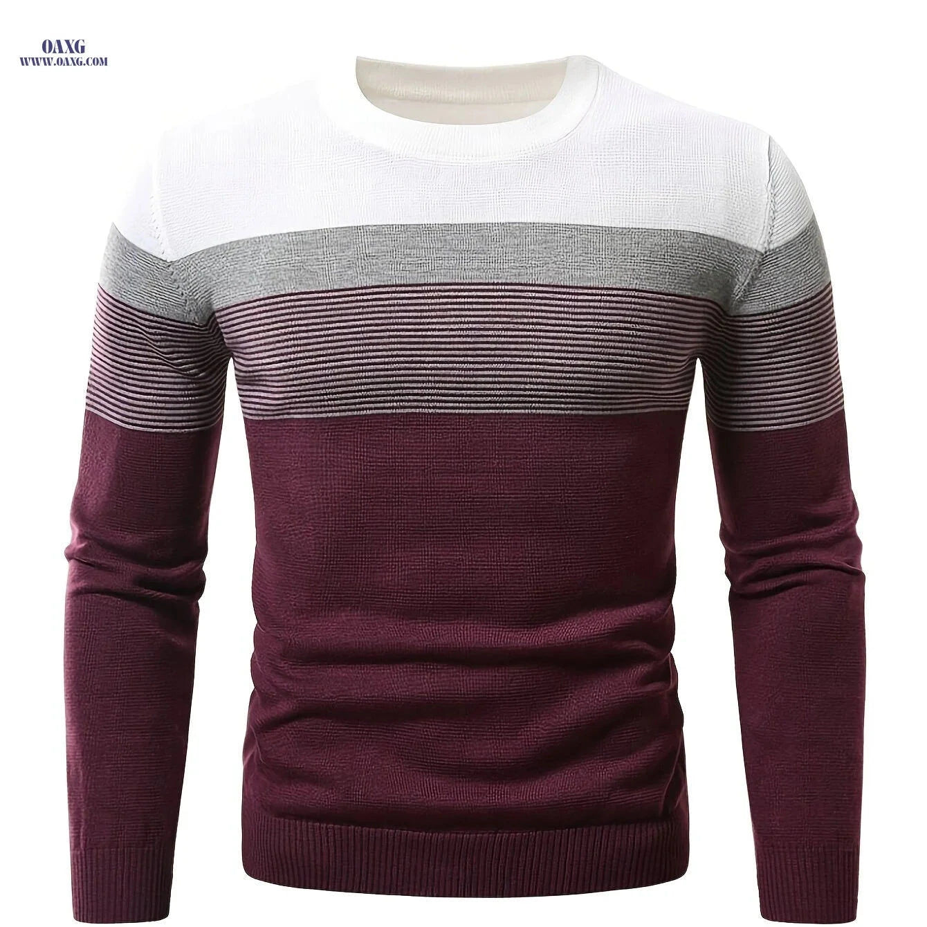 Men's Striped Round Neck Pullover Sweater - Warm Cotton Knit   OAXG 
