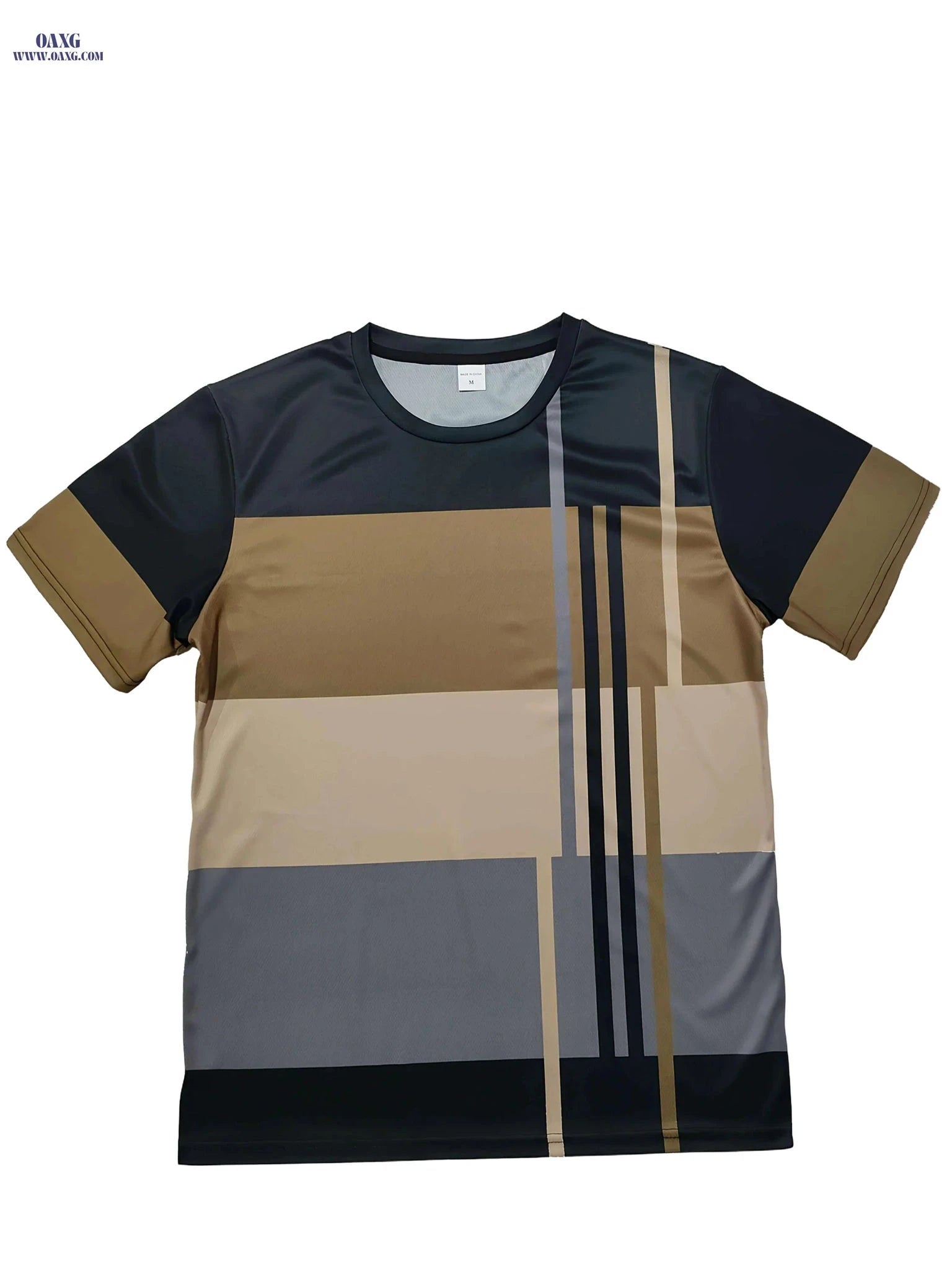 Men's Striped T-Shirt - Casual Crew Neck, Machine Washable Polyester   OAXG 
