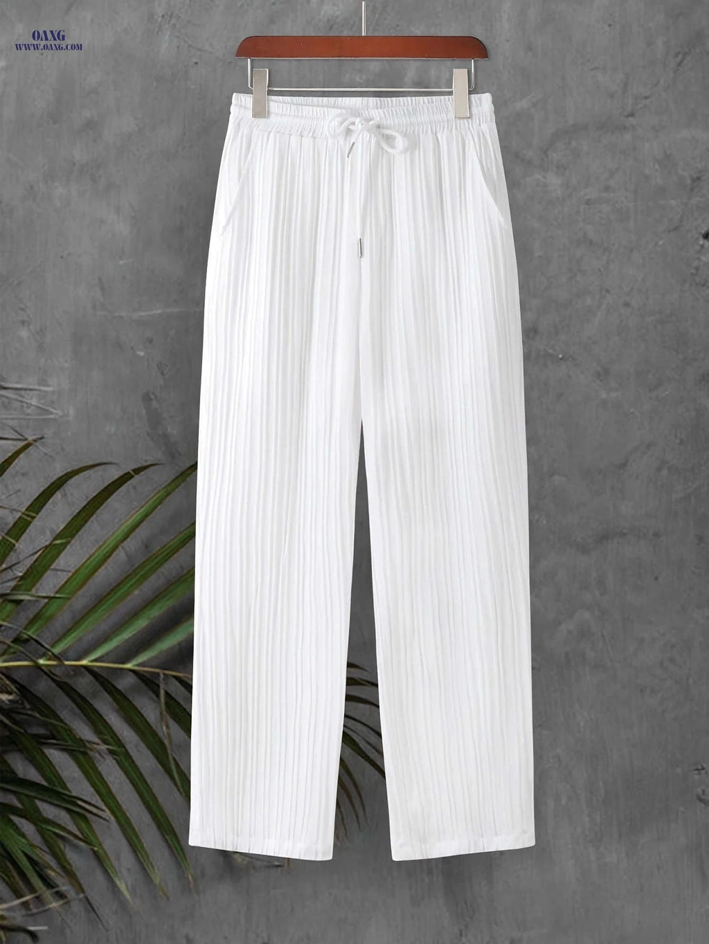 Men's Striped Texture Drawstring Pants - Casual Outdoor Trousers   OAXG White / FR M