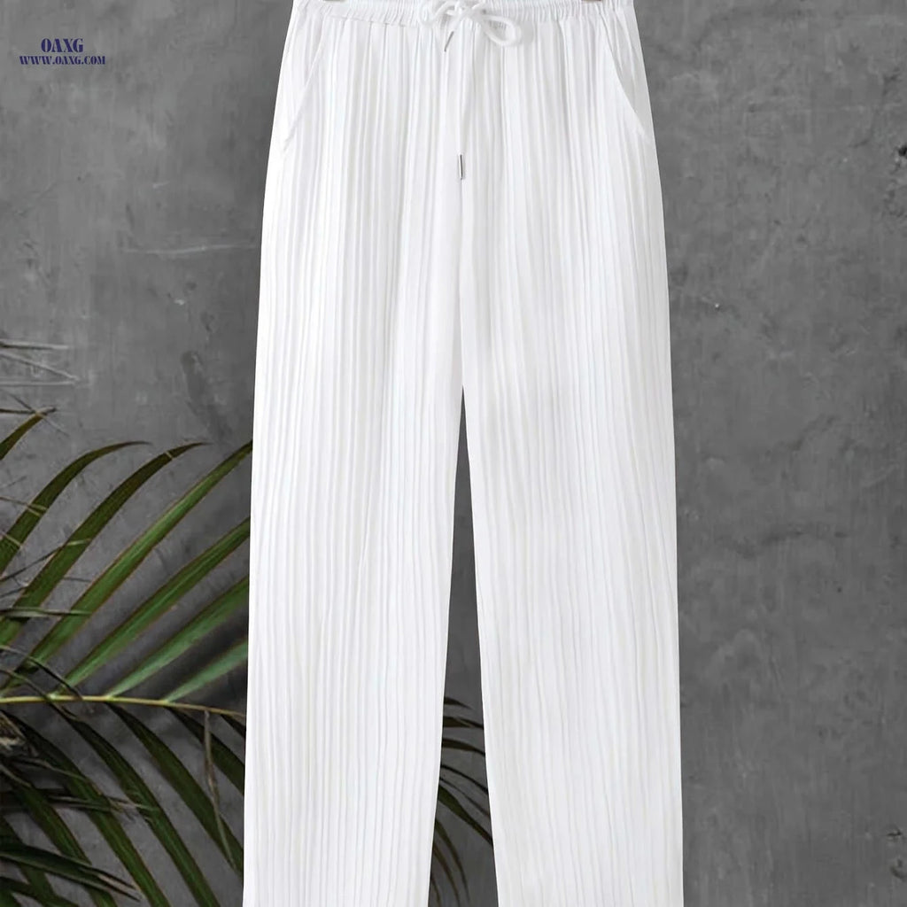Men's Striped Texture Drawstring Pants - Casual Outdoor Trousers   OAXG White / FR M