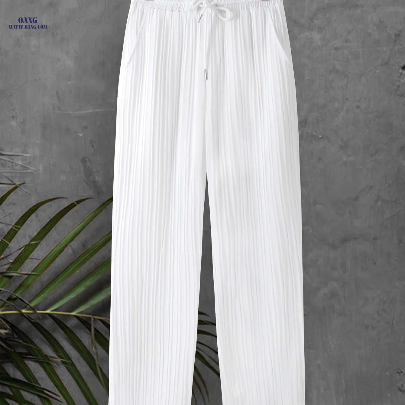 Men's Striped Texture Drawstring Pants - Casual Outdoor Trousers   OAXG White / FR M