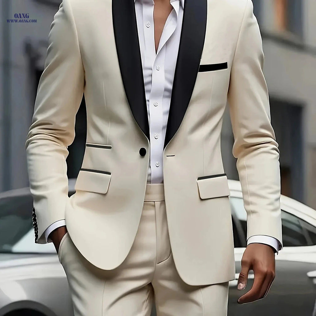 Men's Stylish 2-Piece Suit Set - Blazer and Trousers for Events   OAXG Beige / FR XS